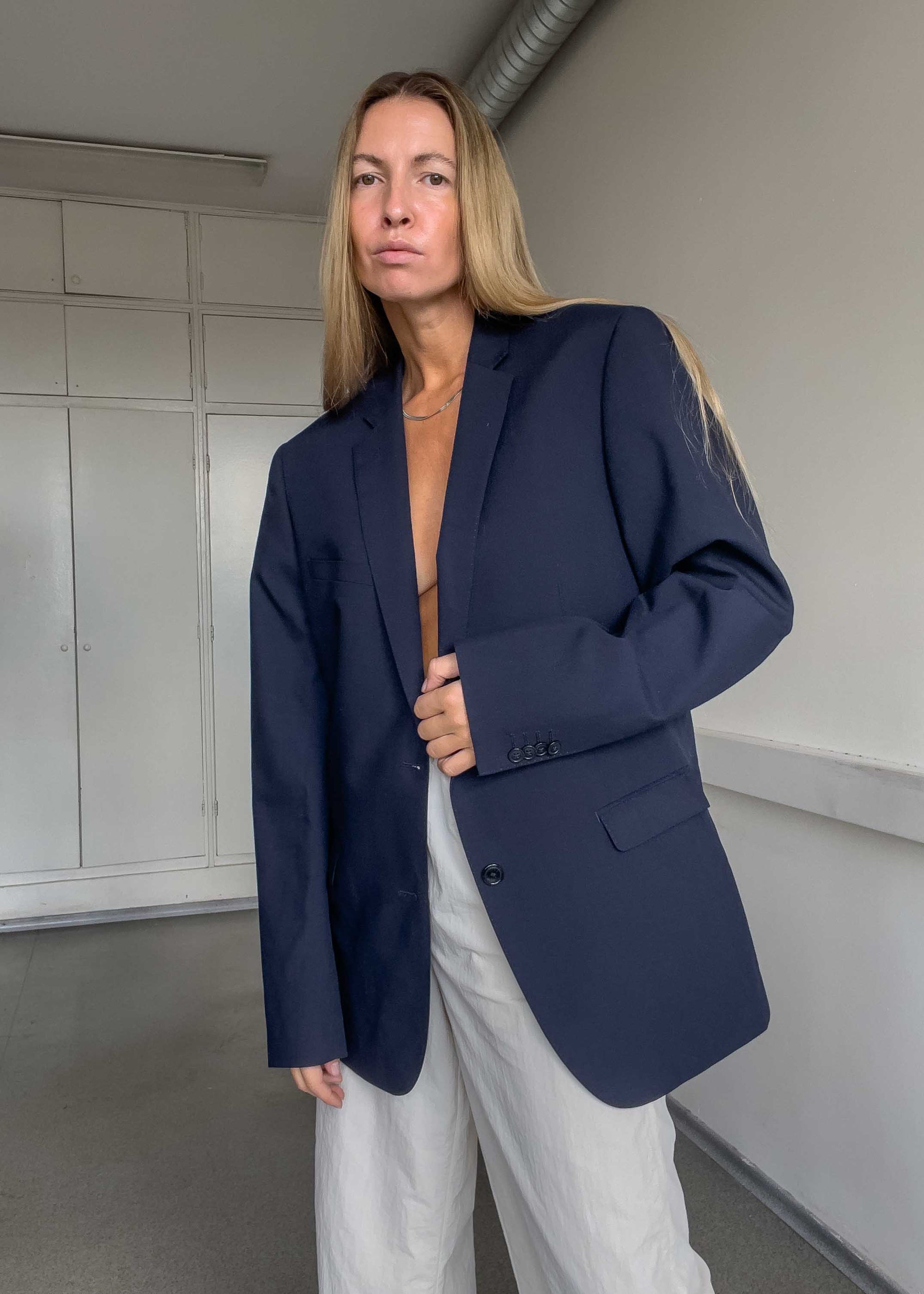 Vintage Navy Blue Oversized Blazer