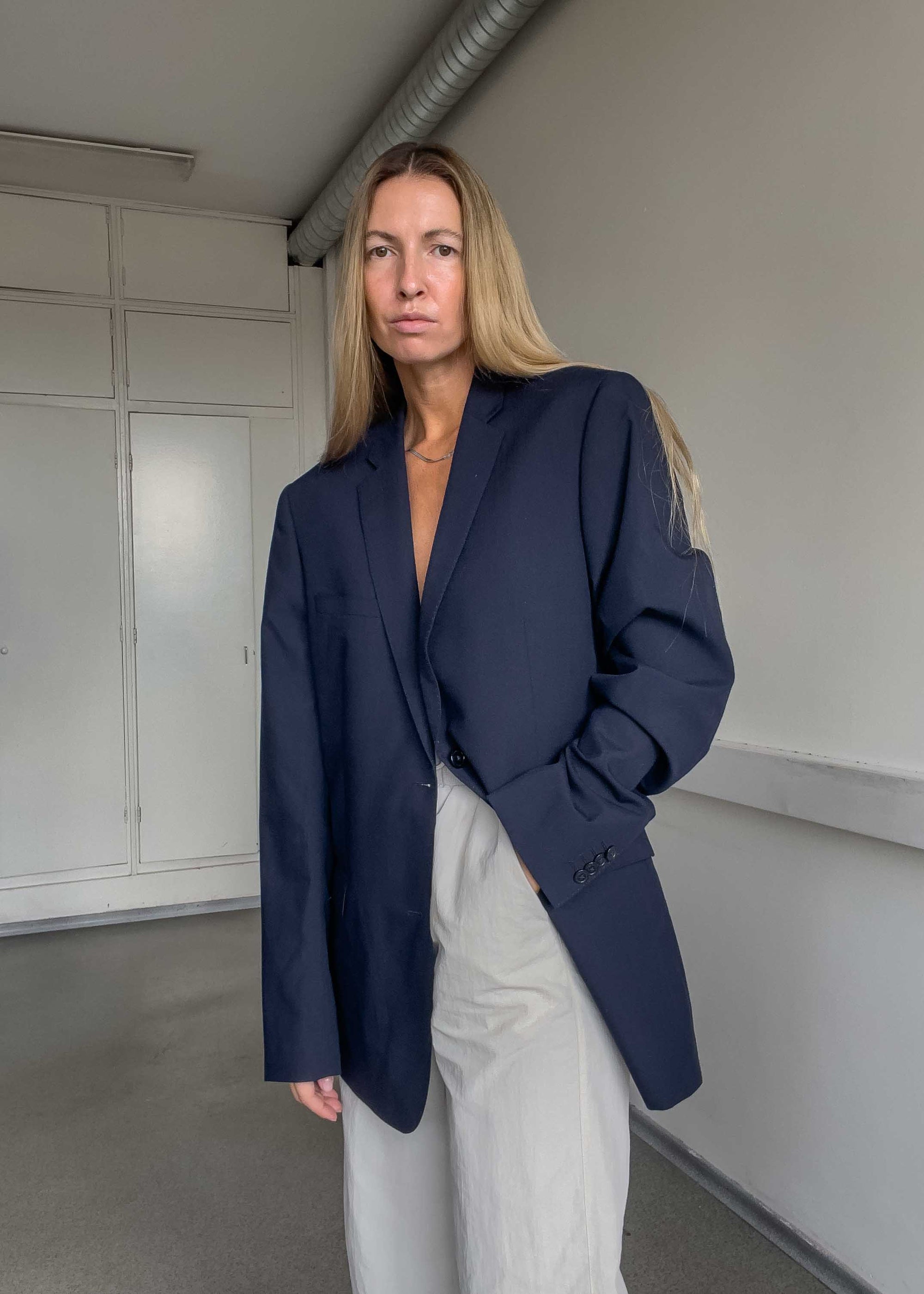Vintage Navy Blue Oversized Blazer