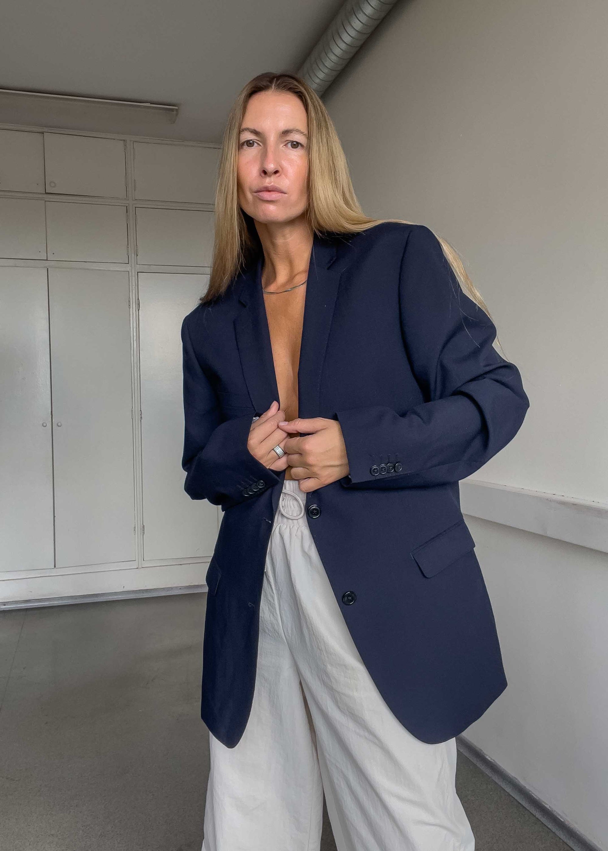 Vintage Navy Blue Oversized Blazer