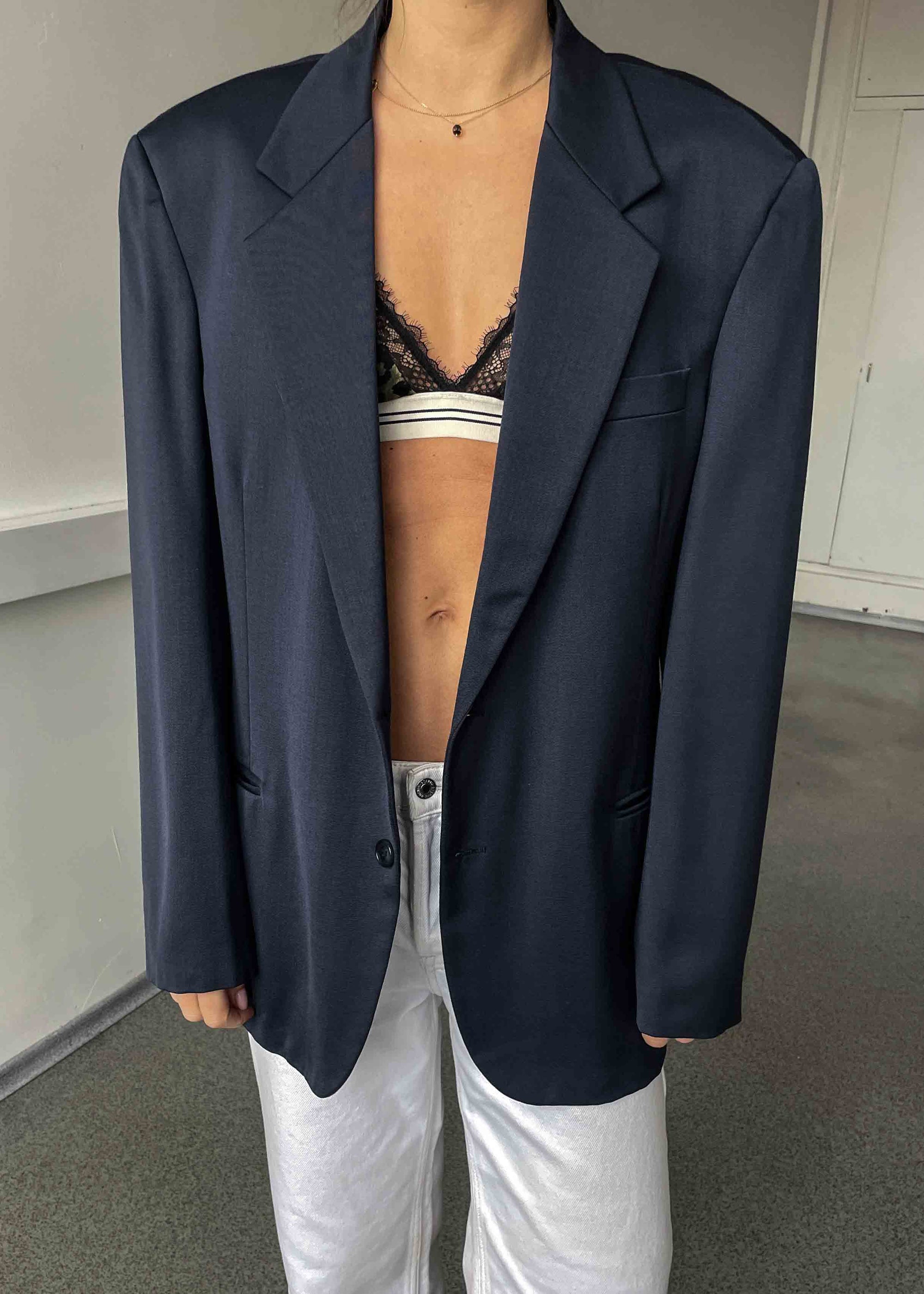 Vintage Blue Oversized 100% WOOL Blazer