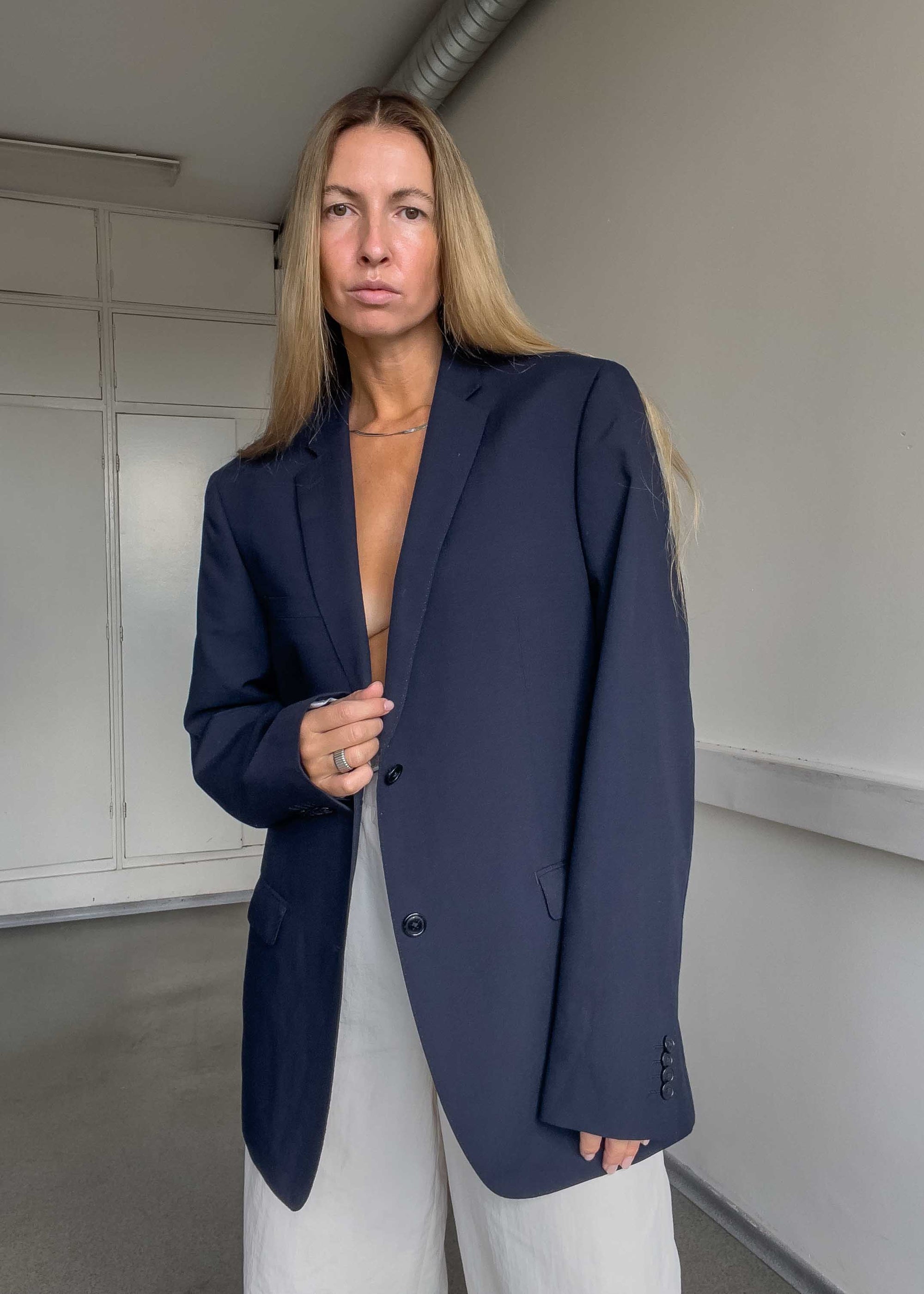 Vintage Navy Blue Oversized Blazer