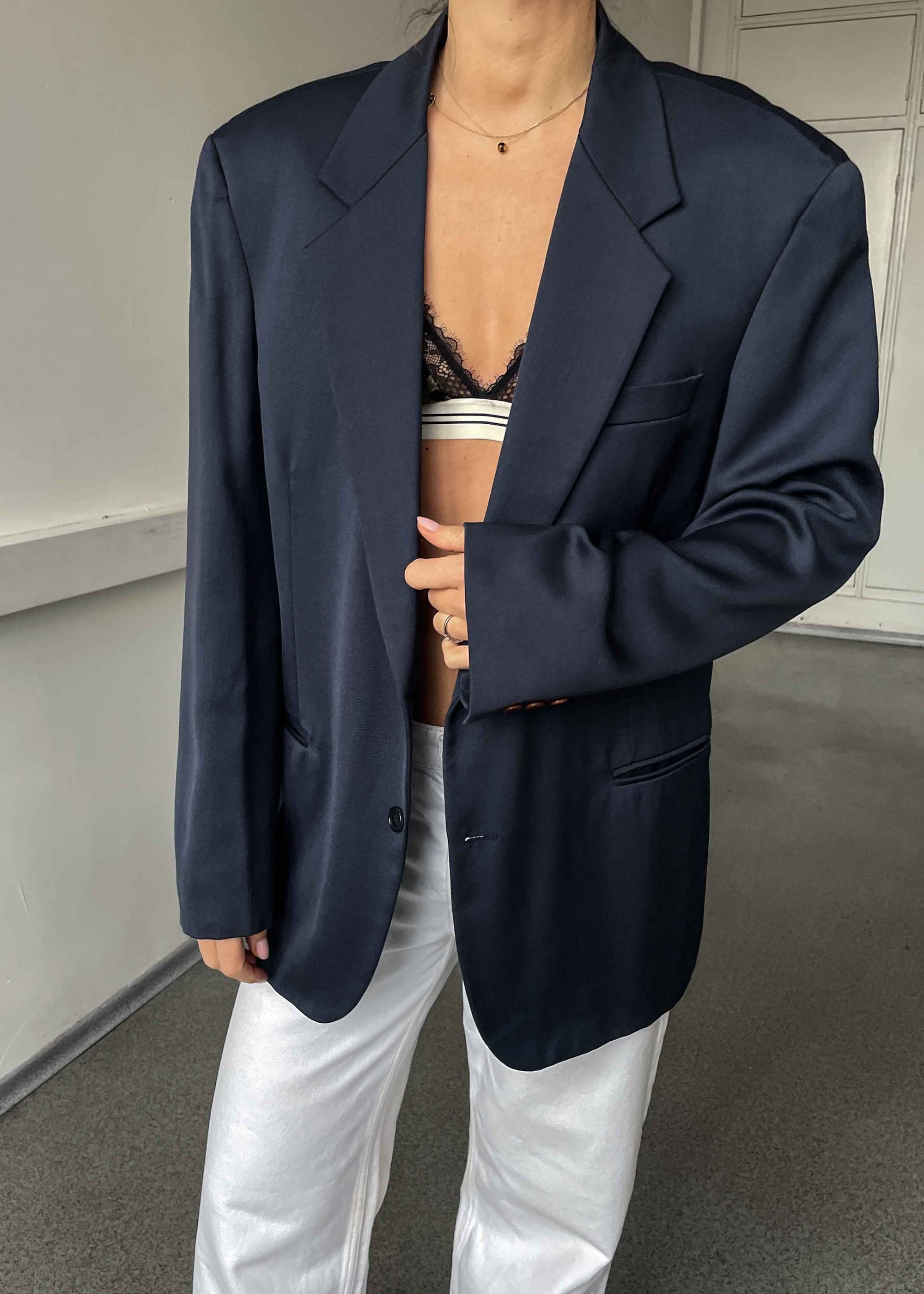 Vintage Blue Oversized 100% WOOL Blazer