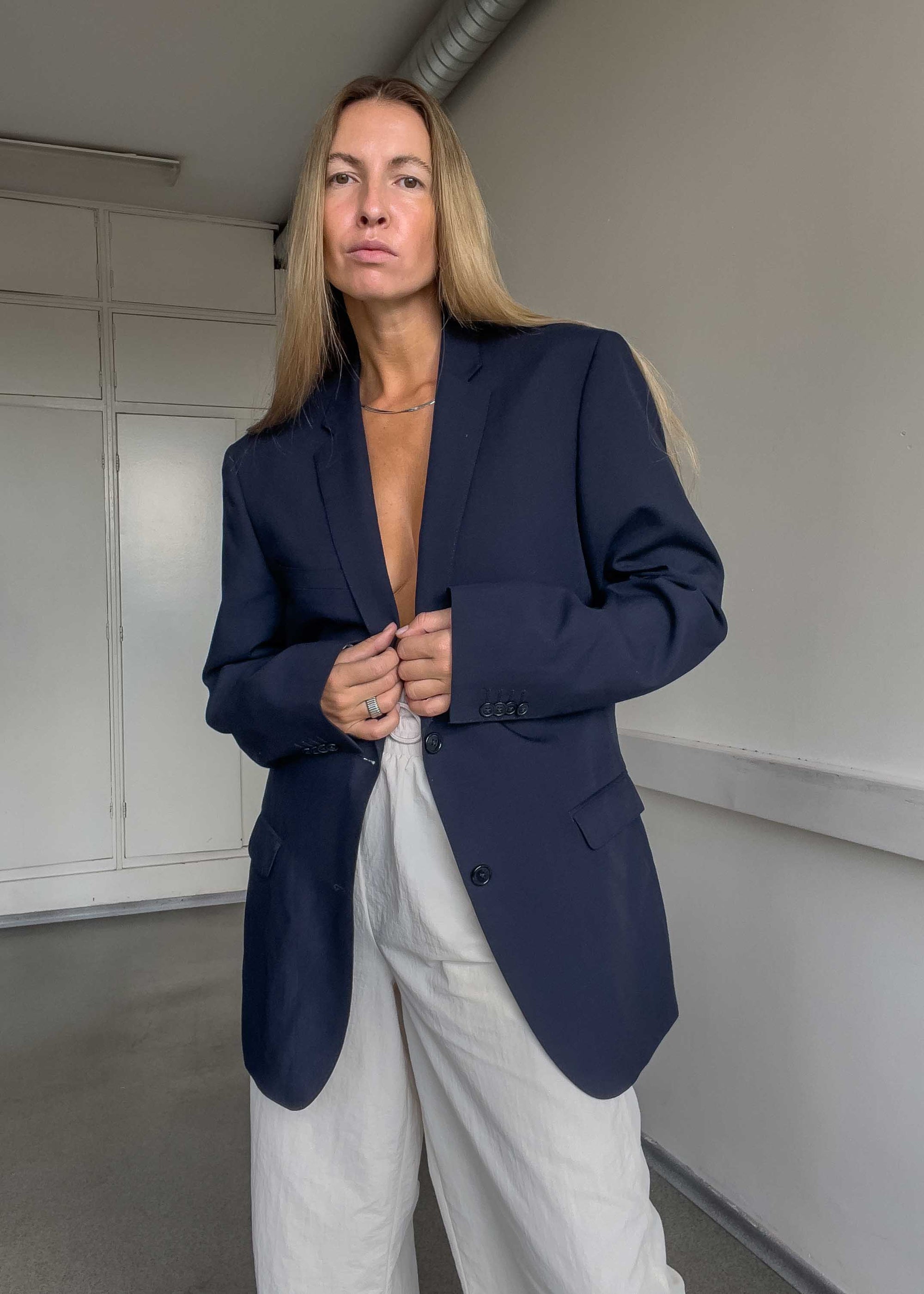 Vintage Navy Blue Oversized Blazer