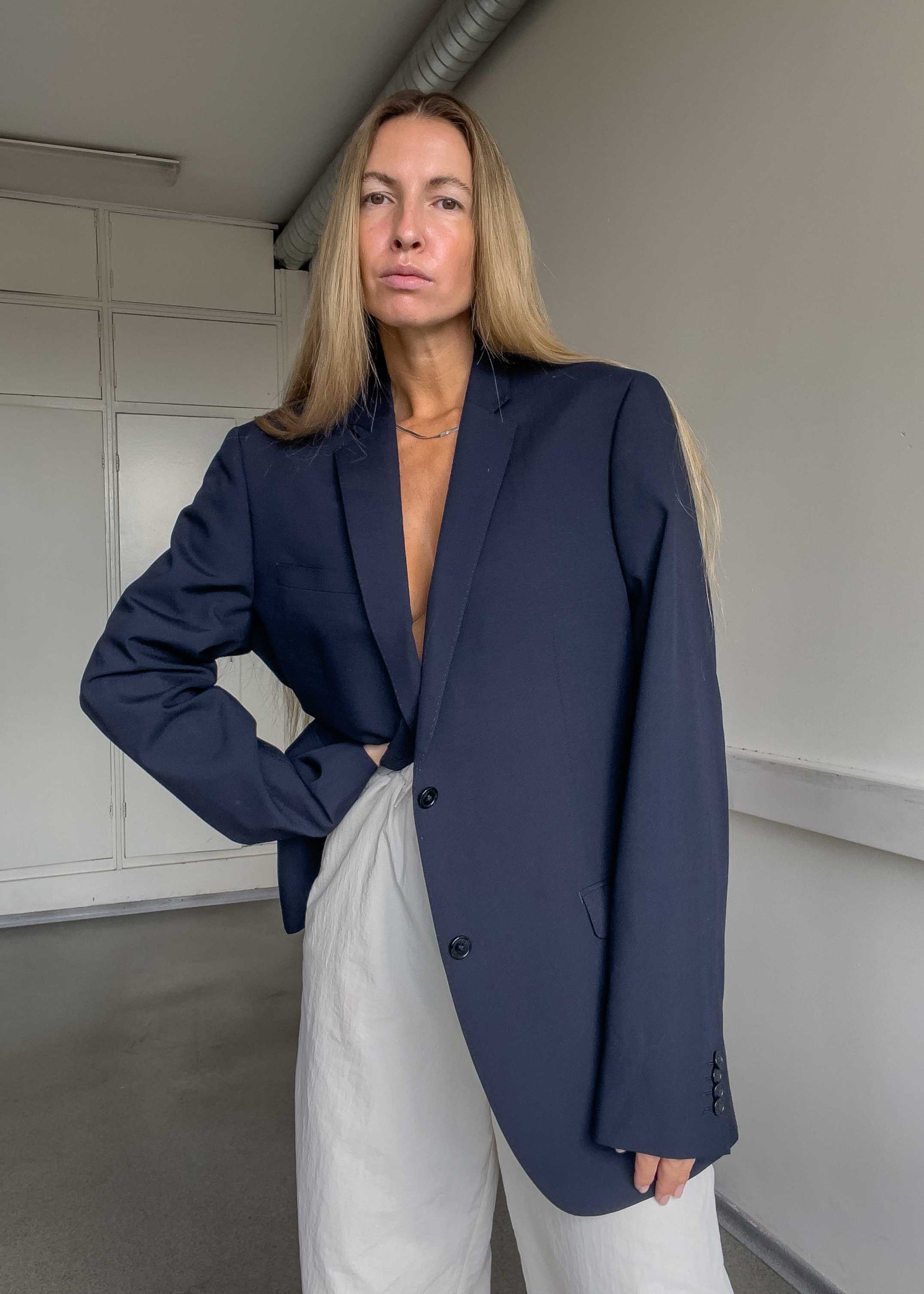 Vintage Navy Blue Oversized Blazer