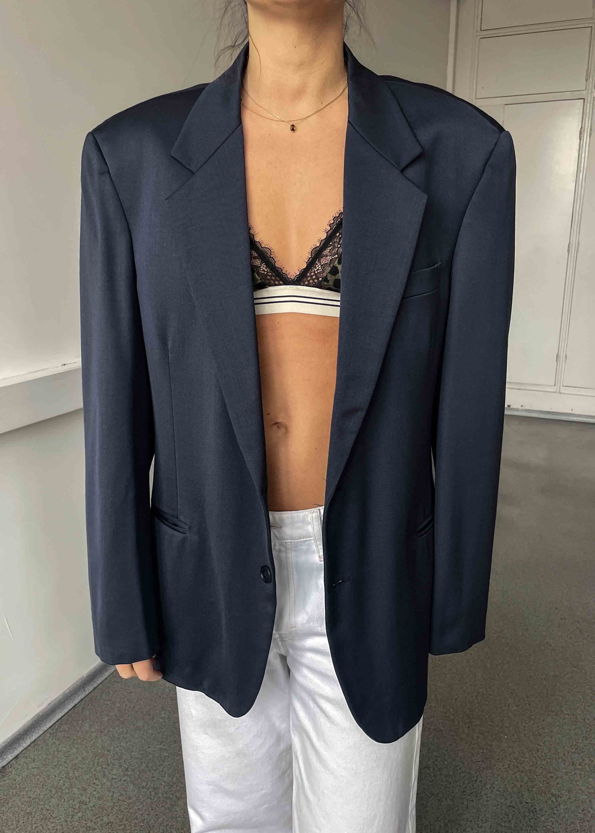 Vintage Blue Oversized 100% WOOL Blazer
