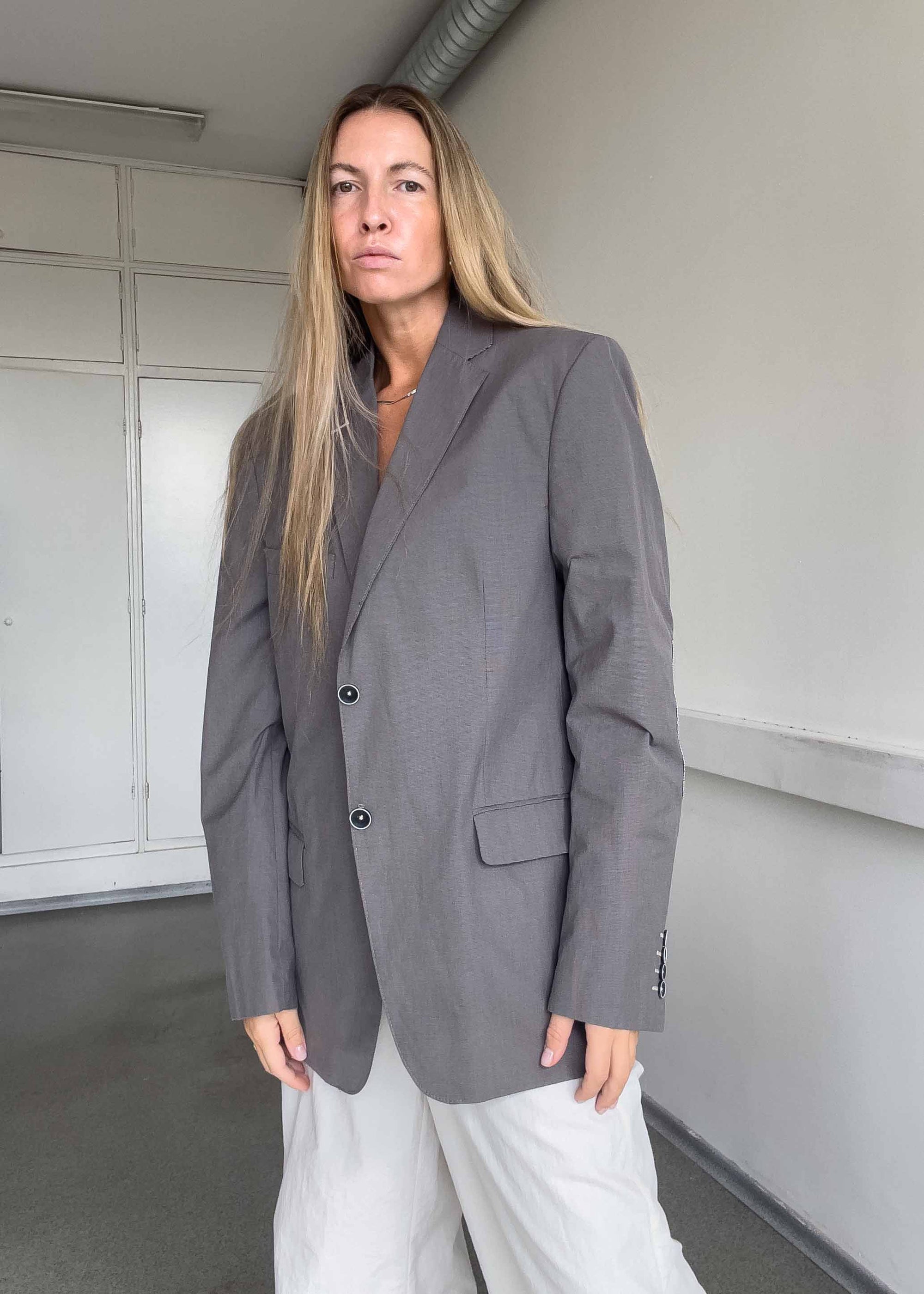 Vintage Light Grey Oversized Cotton Blazer