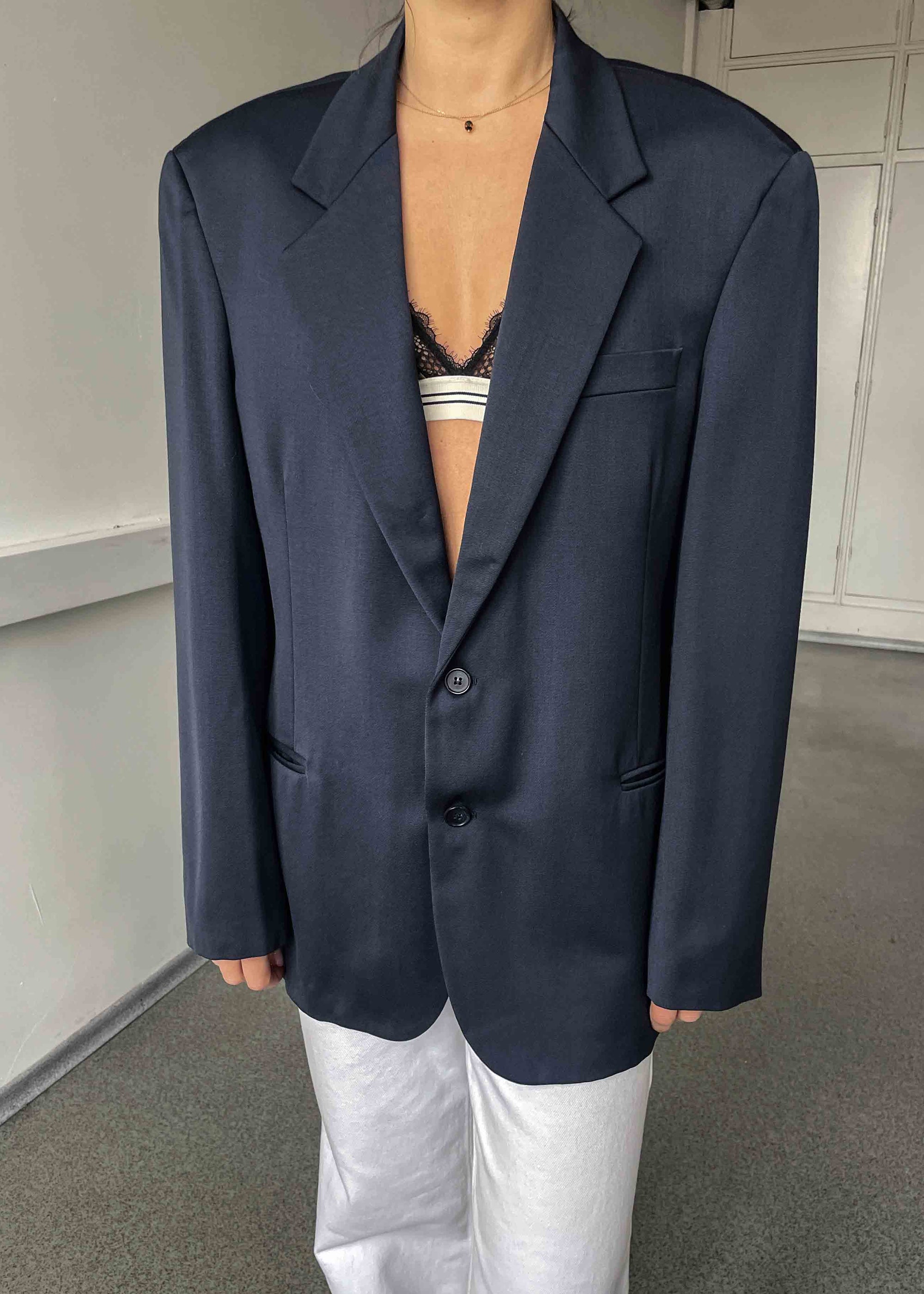 Vintage Blue Oversized 100% WOOL Blazer