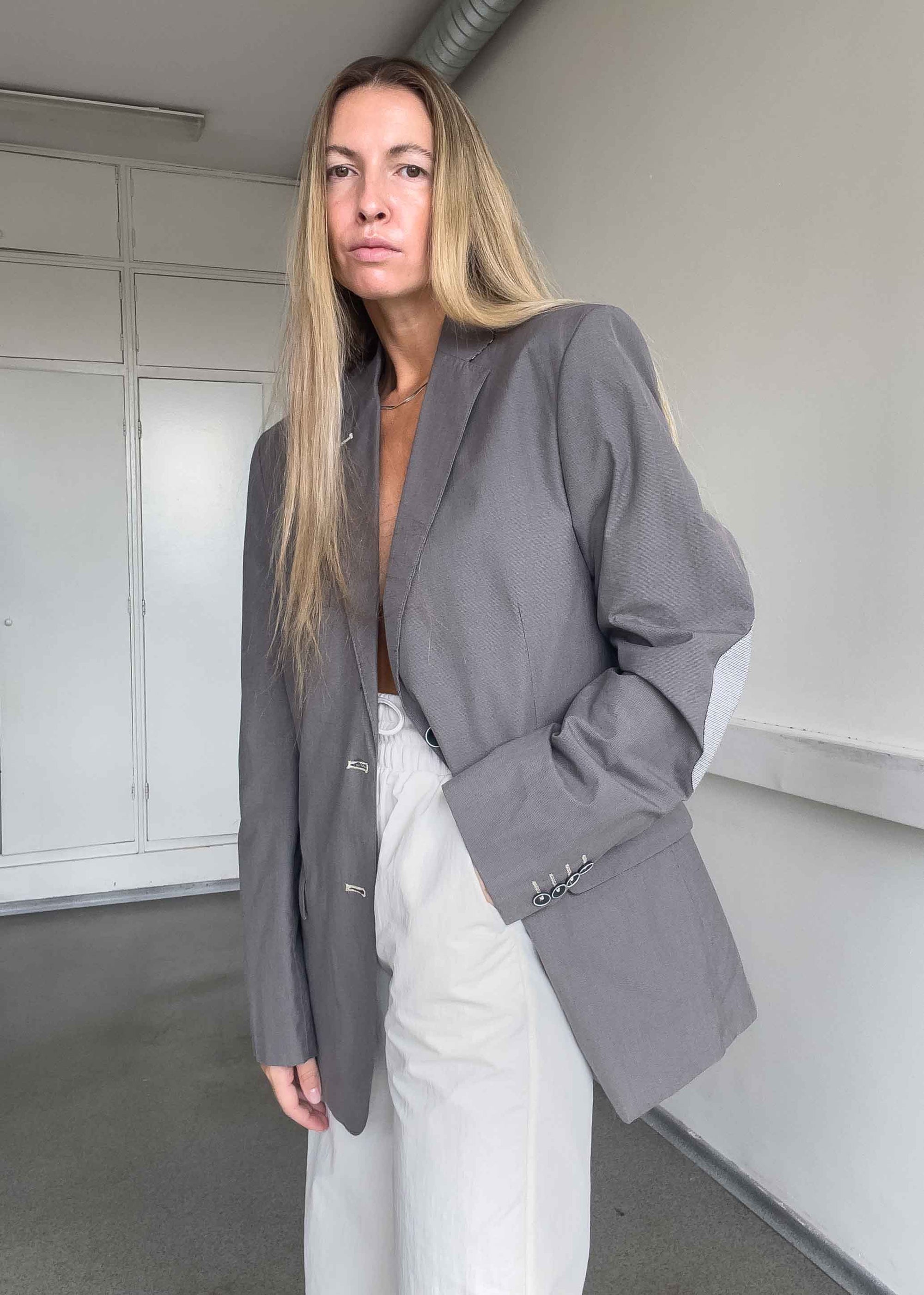 Vintage Light Grey Oversized Cotton Blazer