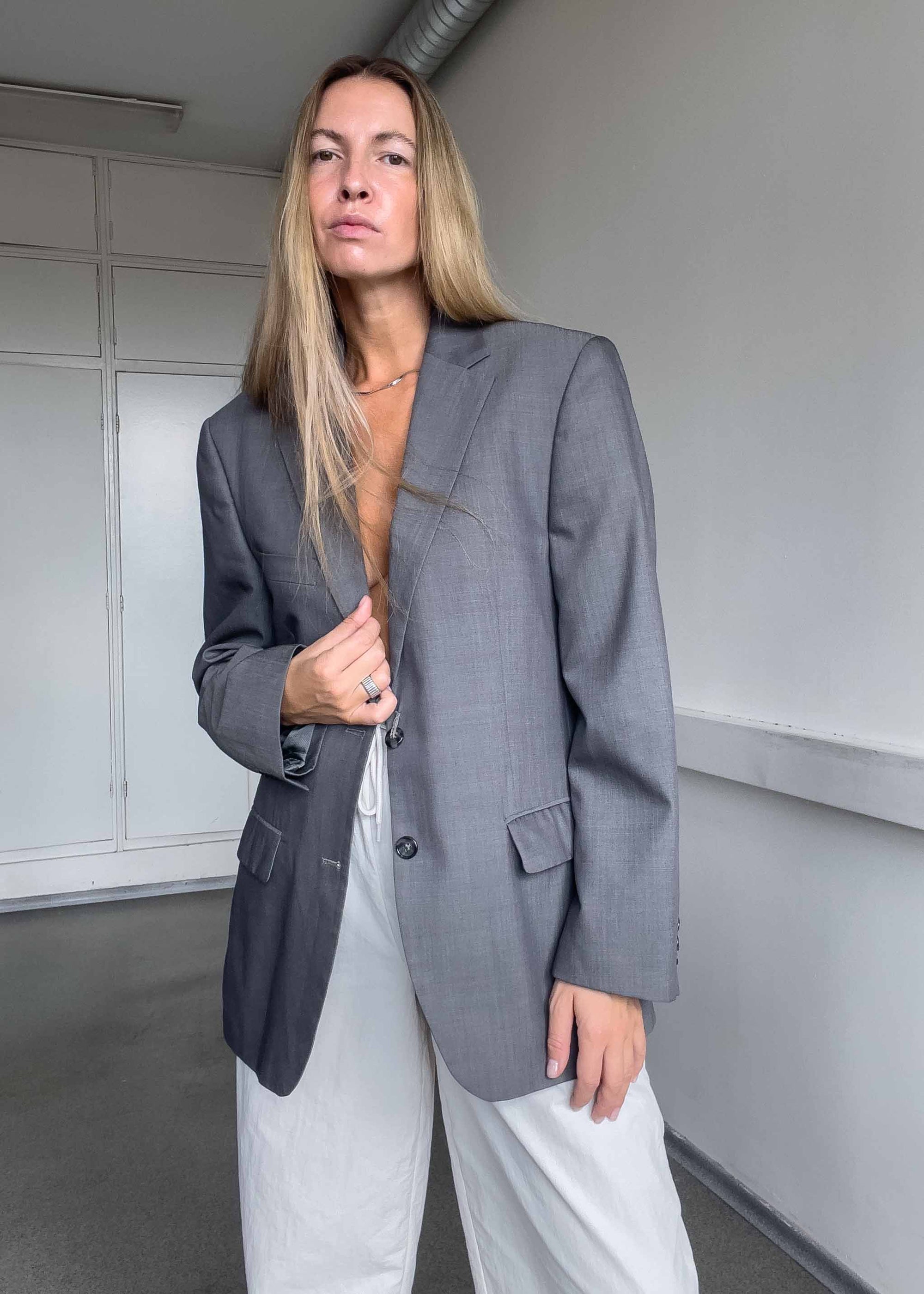 Vintage Light Grey Oversized Blazer
