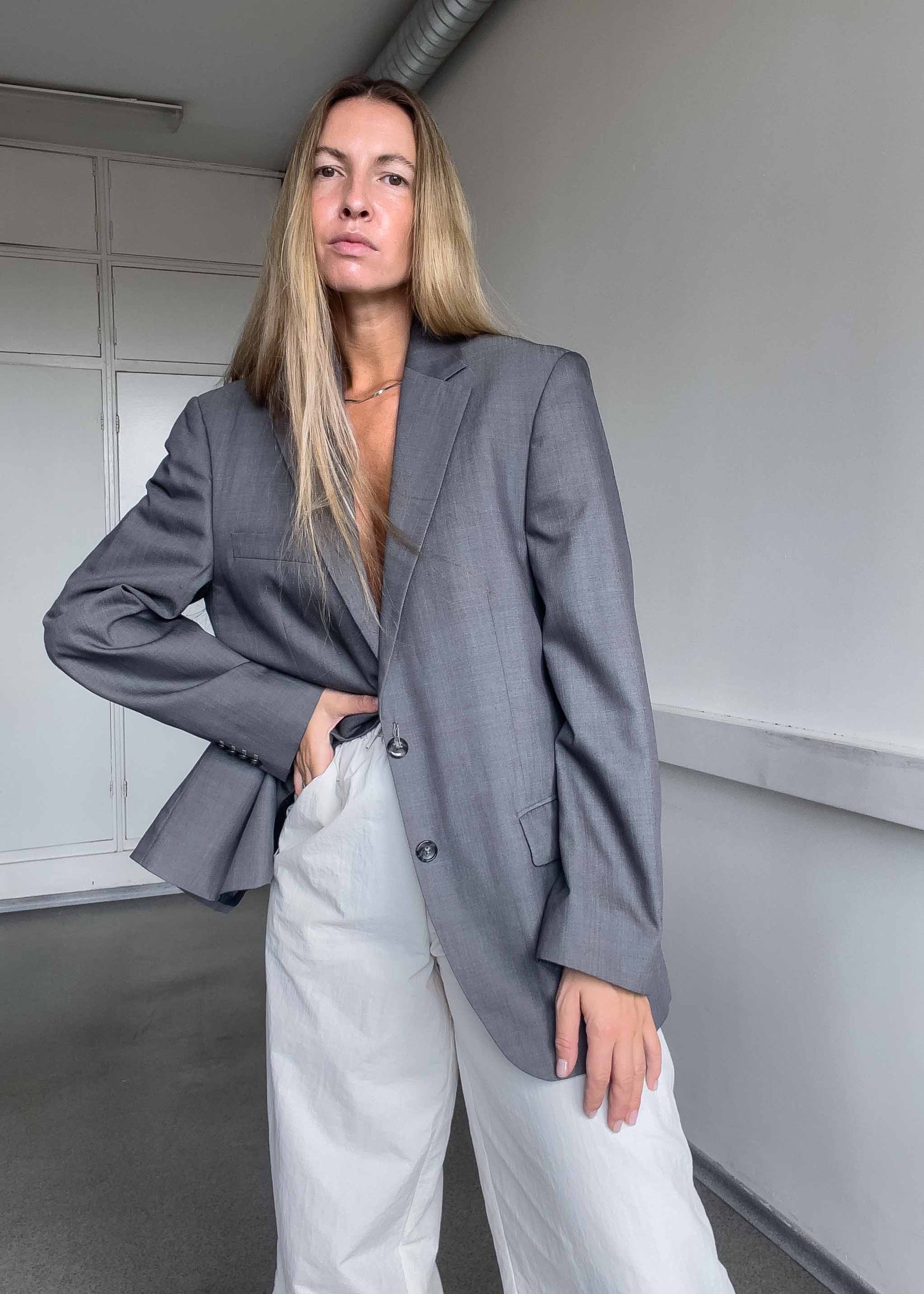 Vintage Light Grey Oversized Blazer