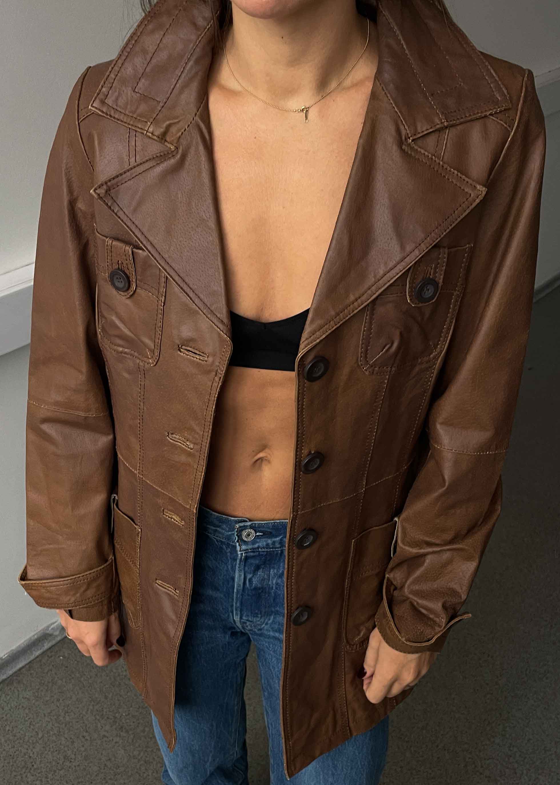 Vintage Brown Oversized Leather Jacket