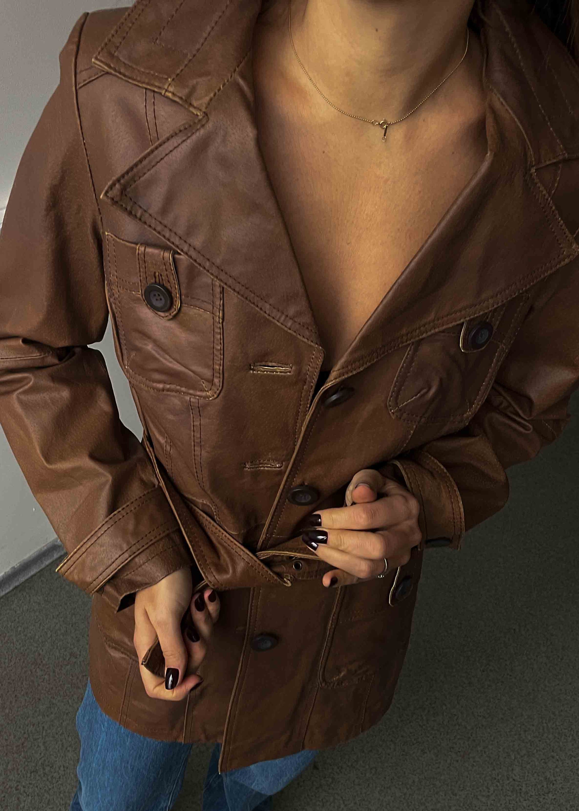 Vintage Brown Oversized Leather Jacket