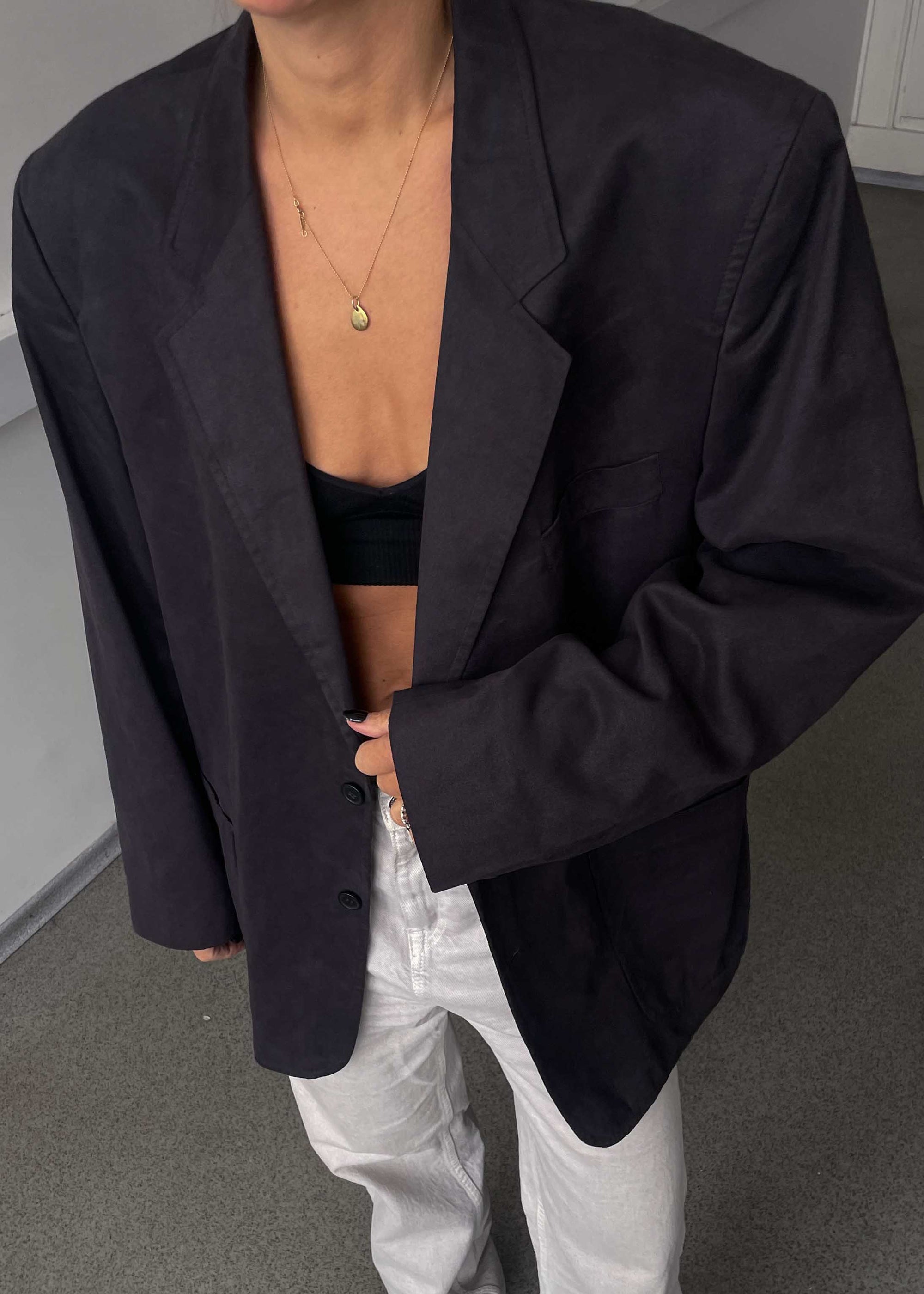 Vintage Dark Grey Oversized Velvet Blazer