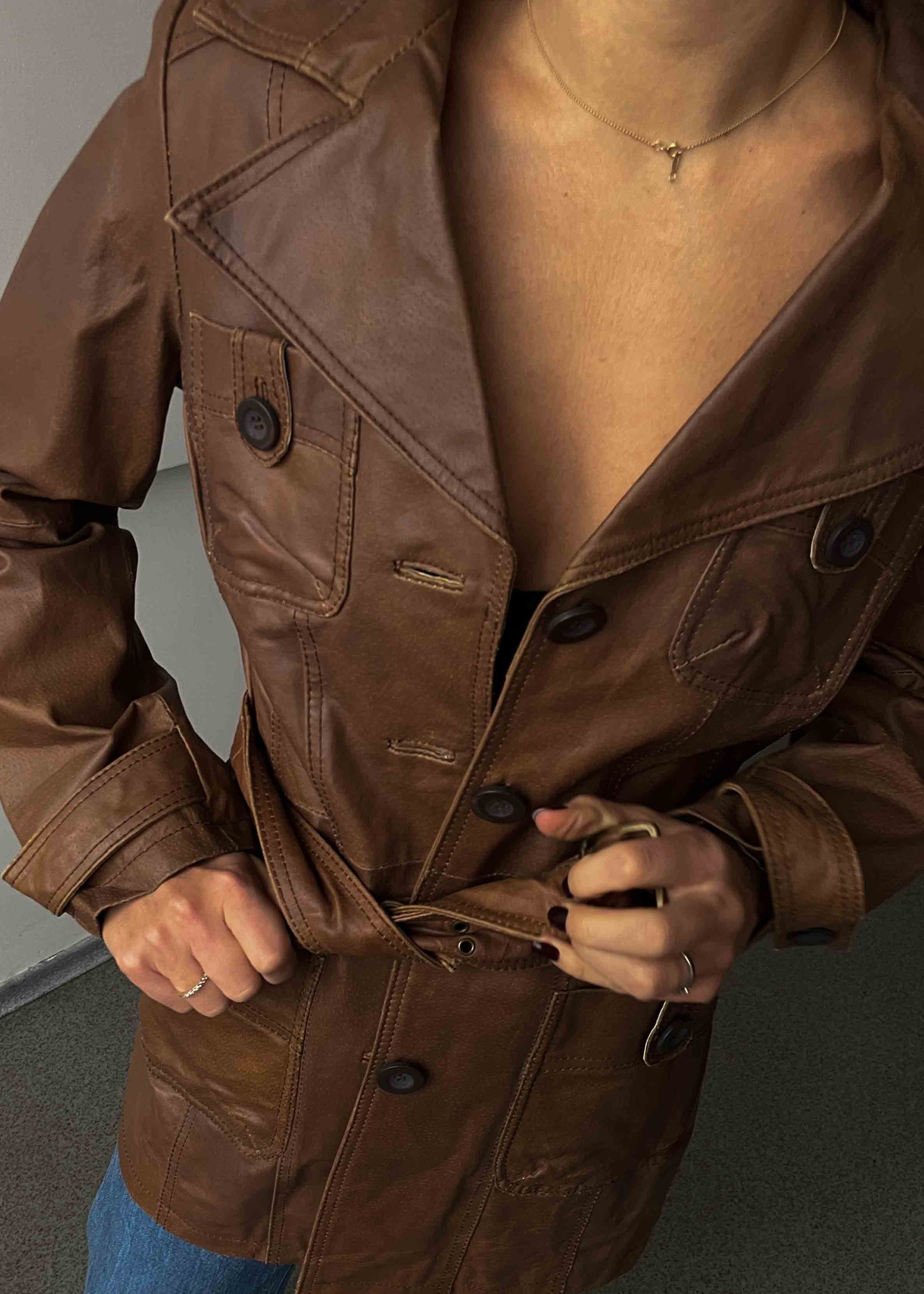 Vintage Brown Oversized Leather Jacket