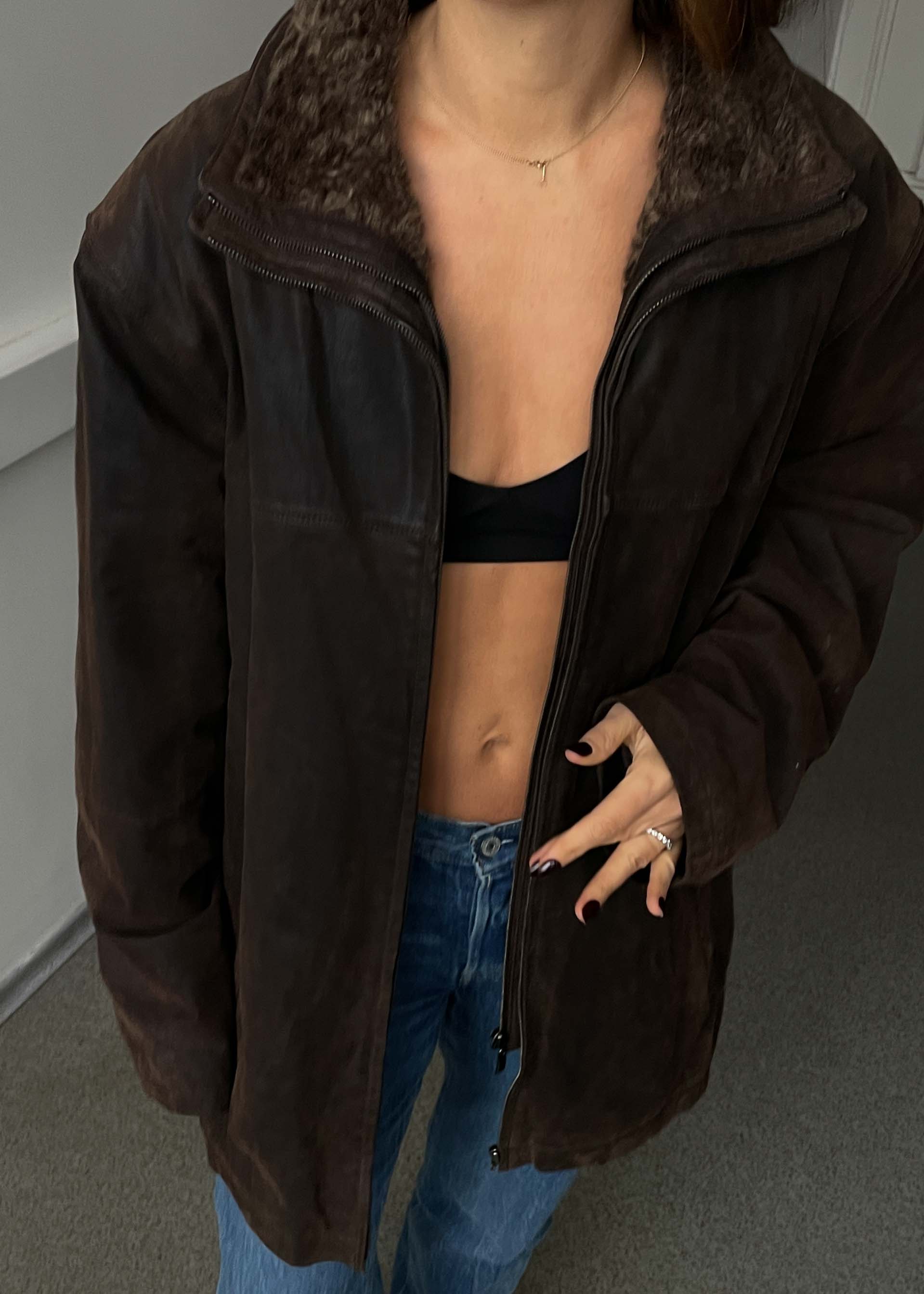 Vintage Brown Oversized Suede Jacket