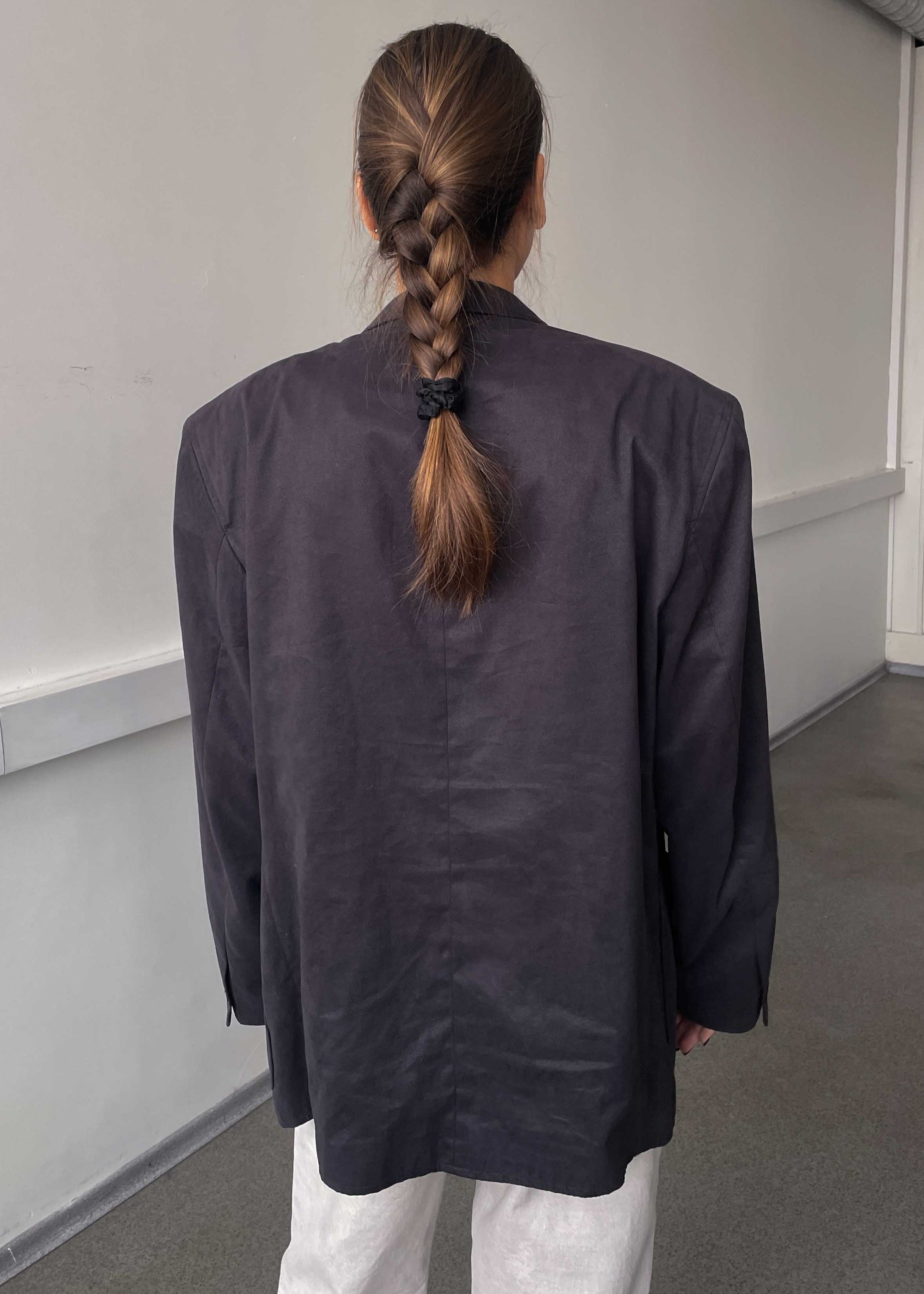 Vintage Dark Grey Oversized Velvet Blazer