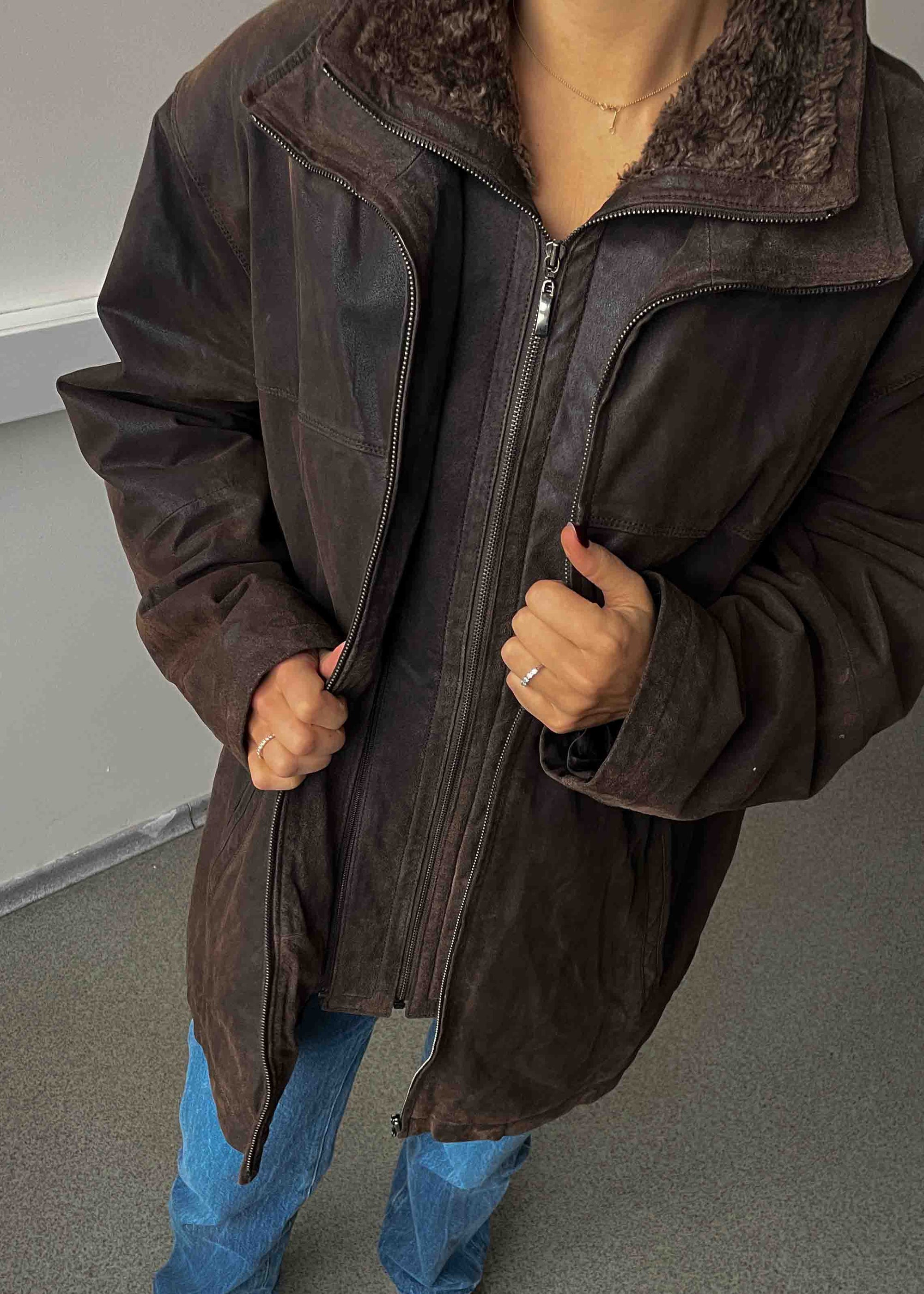 Vintage Brown Oversized Suede Jacket