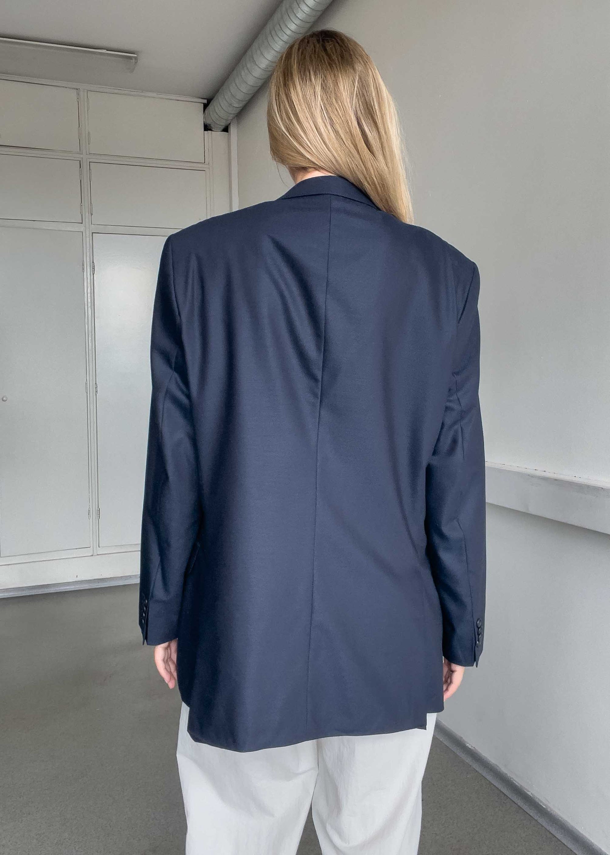 Vintage Navy Blue Oversized Silk Blazer