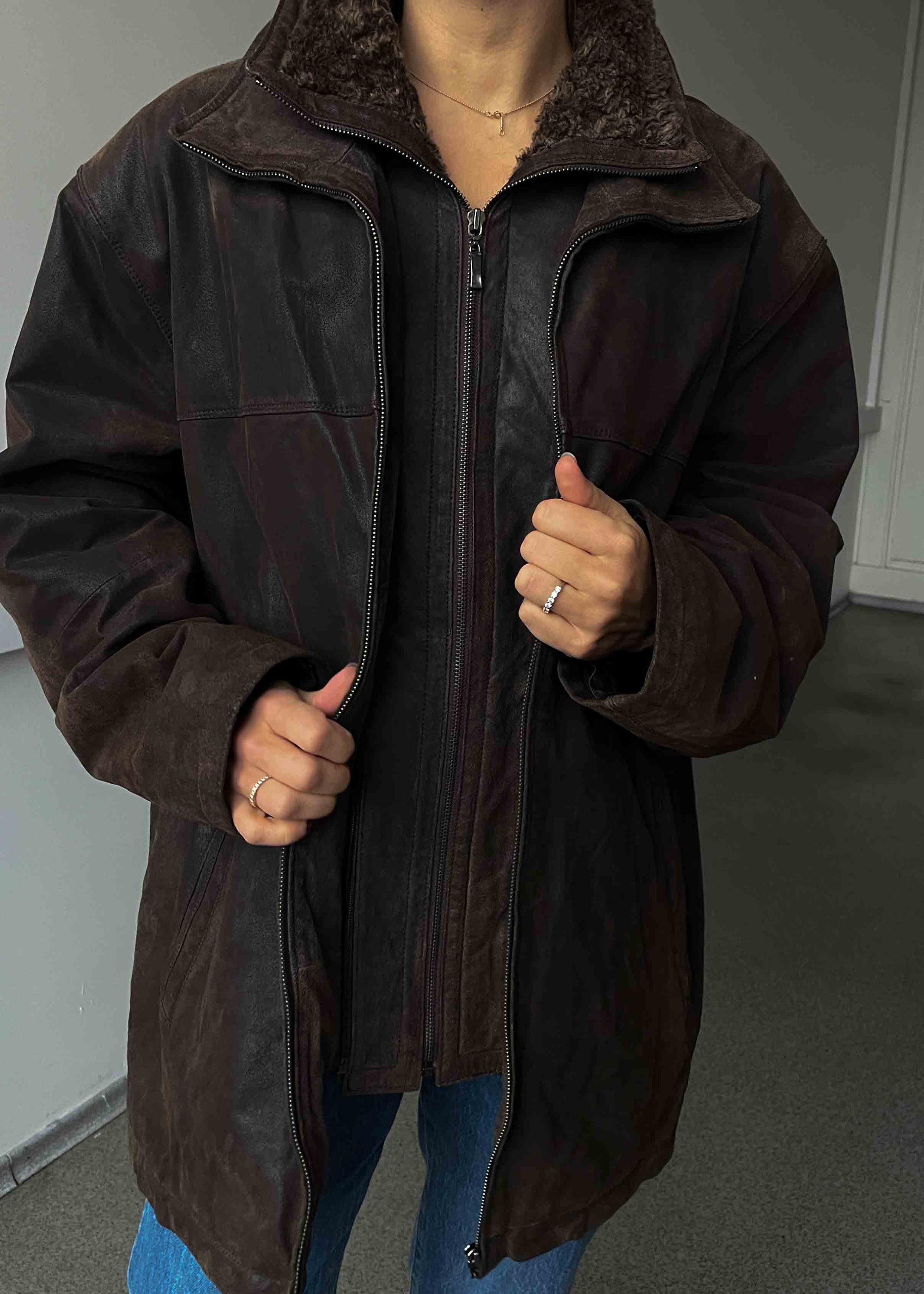 Vintage Brown Oversized Suede Jacket