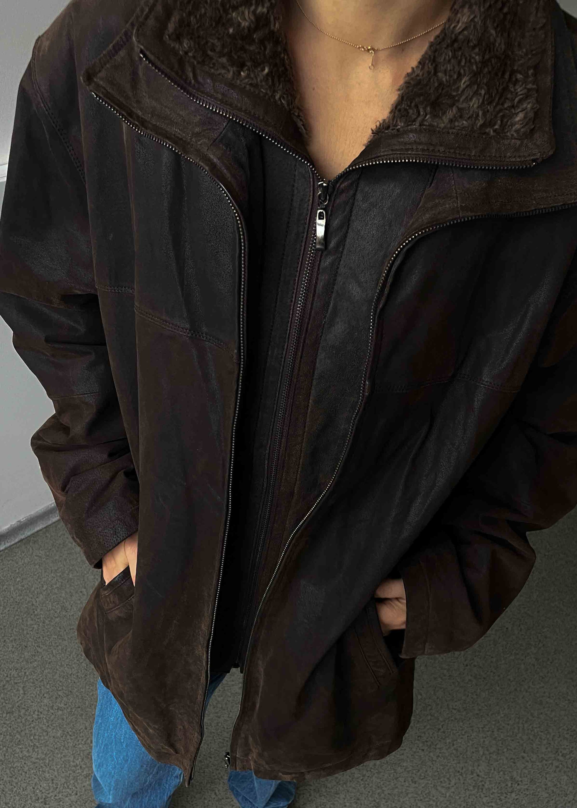 Vintage Brown Oversized Suede Jacket