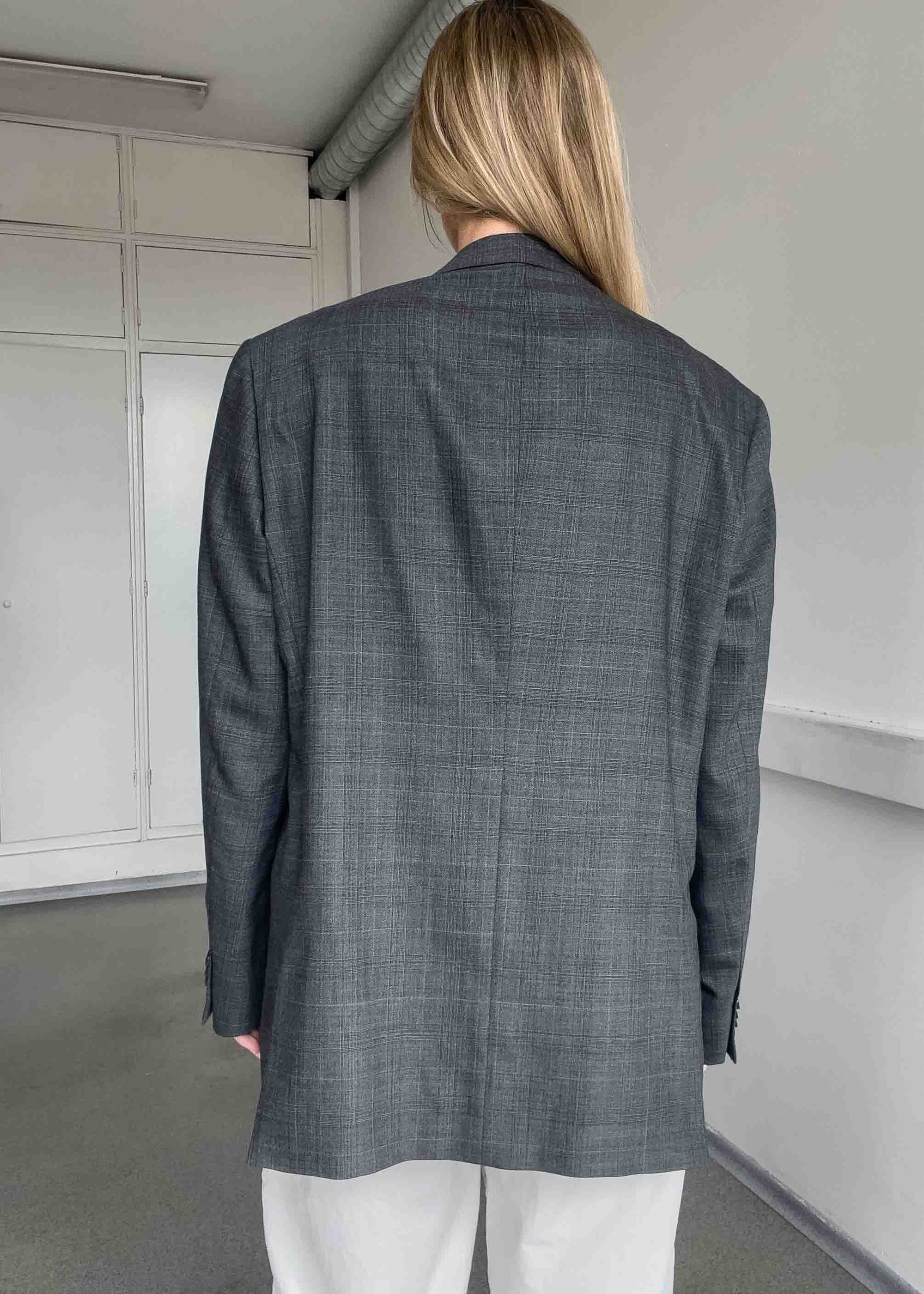Vintage Grey Checked Oversized Blazer