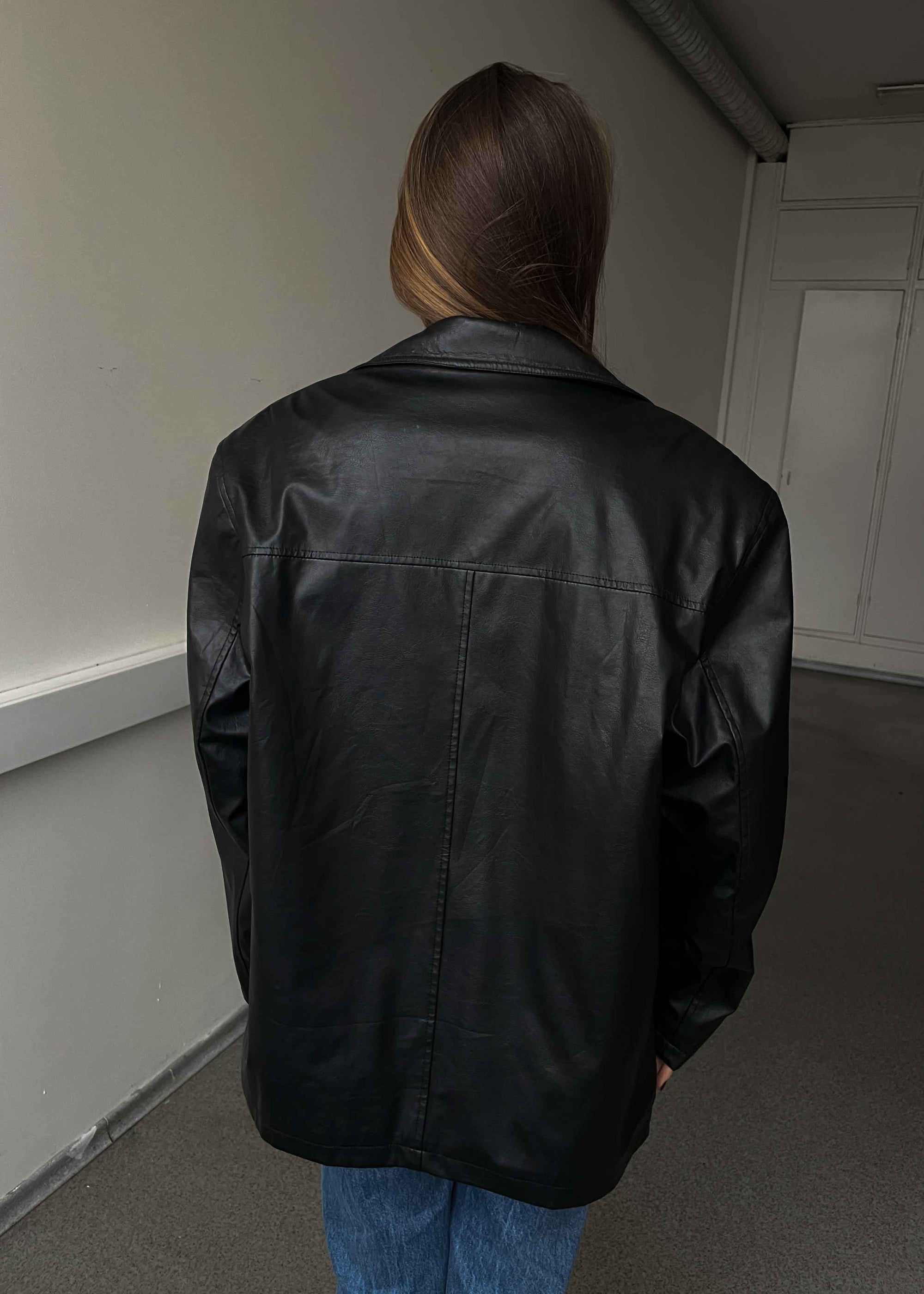 Vintage Black Oversized Faux Leather Jacket