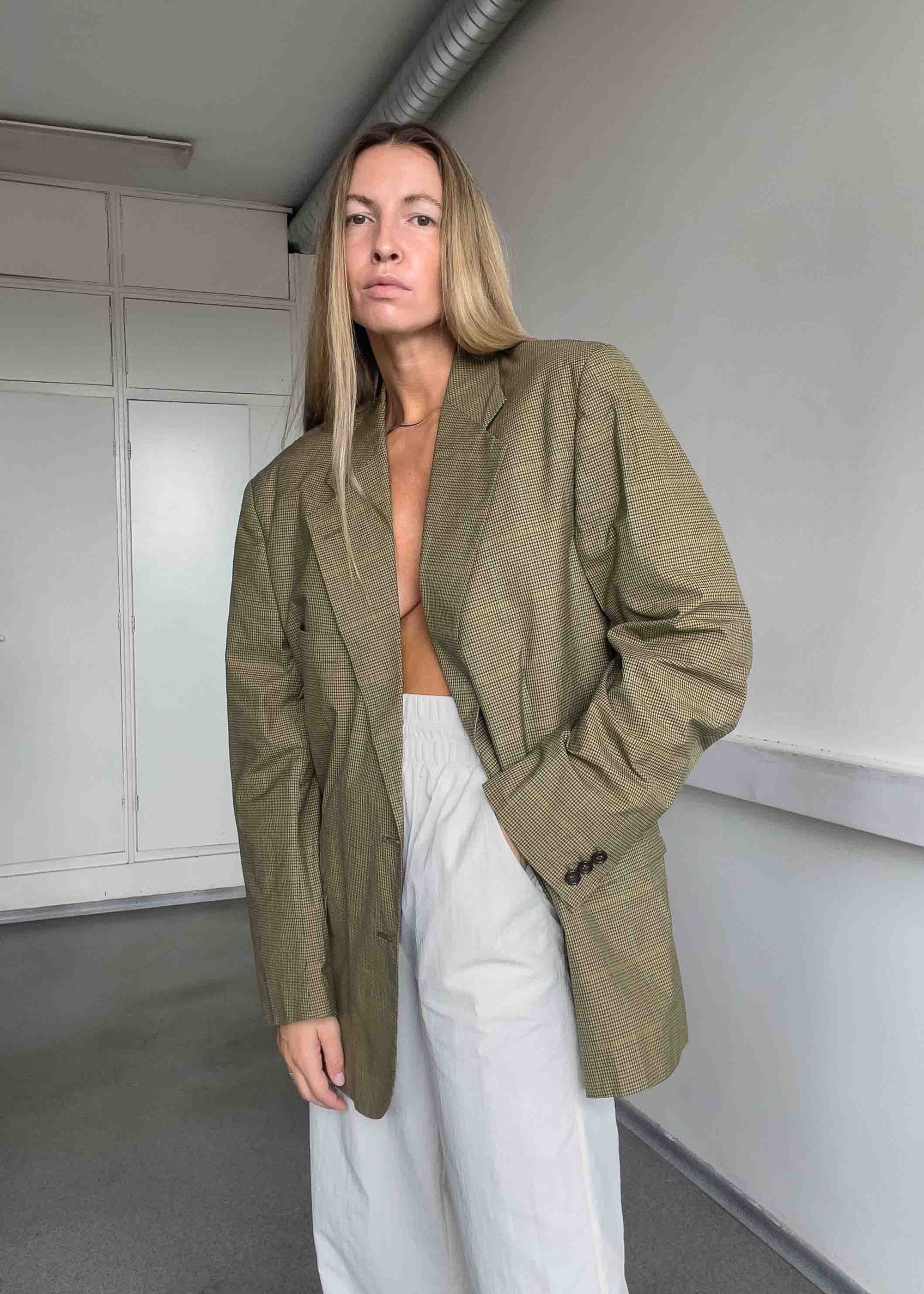 Vintage Checked Oversized Light Weight Blazer