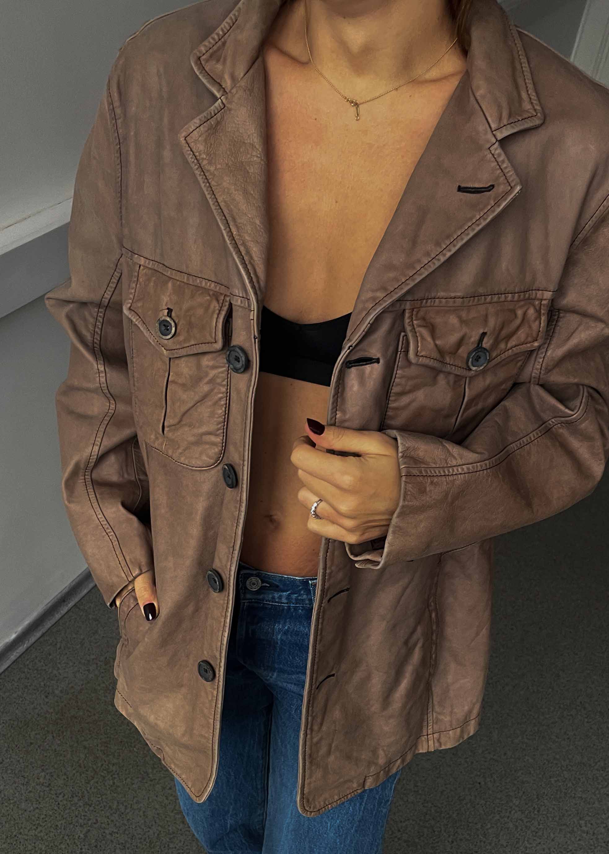 Vintage Brown Oversized Leather Jacket