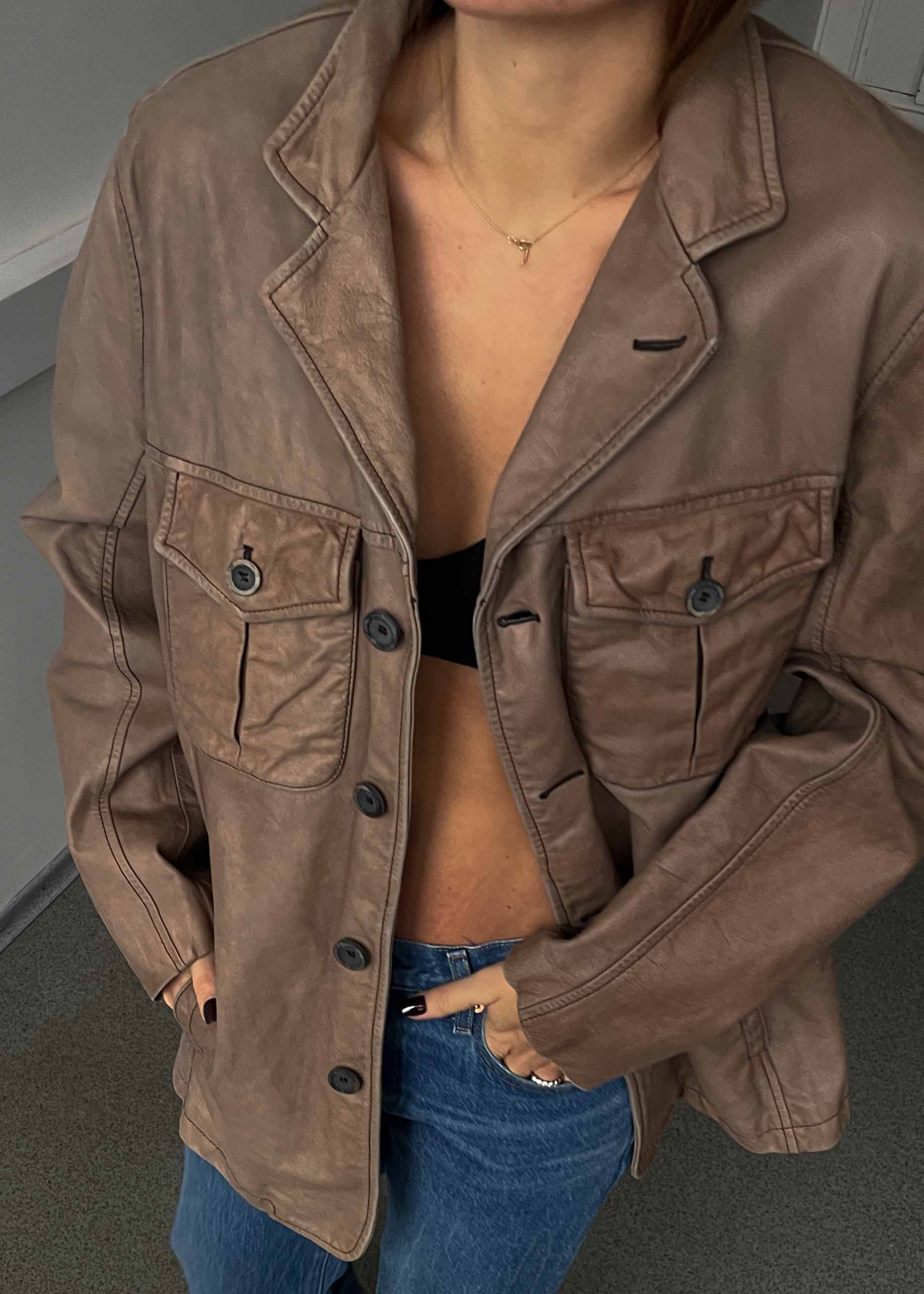 Vintage Brown Oversized Leather Jacket