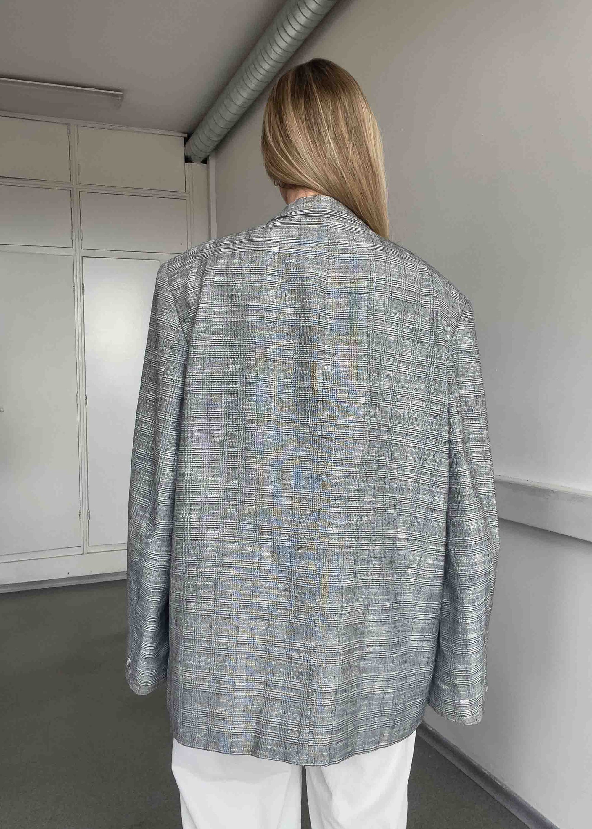 Vintage Light Grey Checked Oversized Blazer