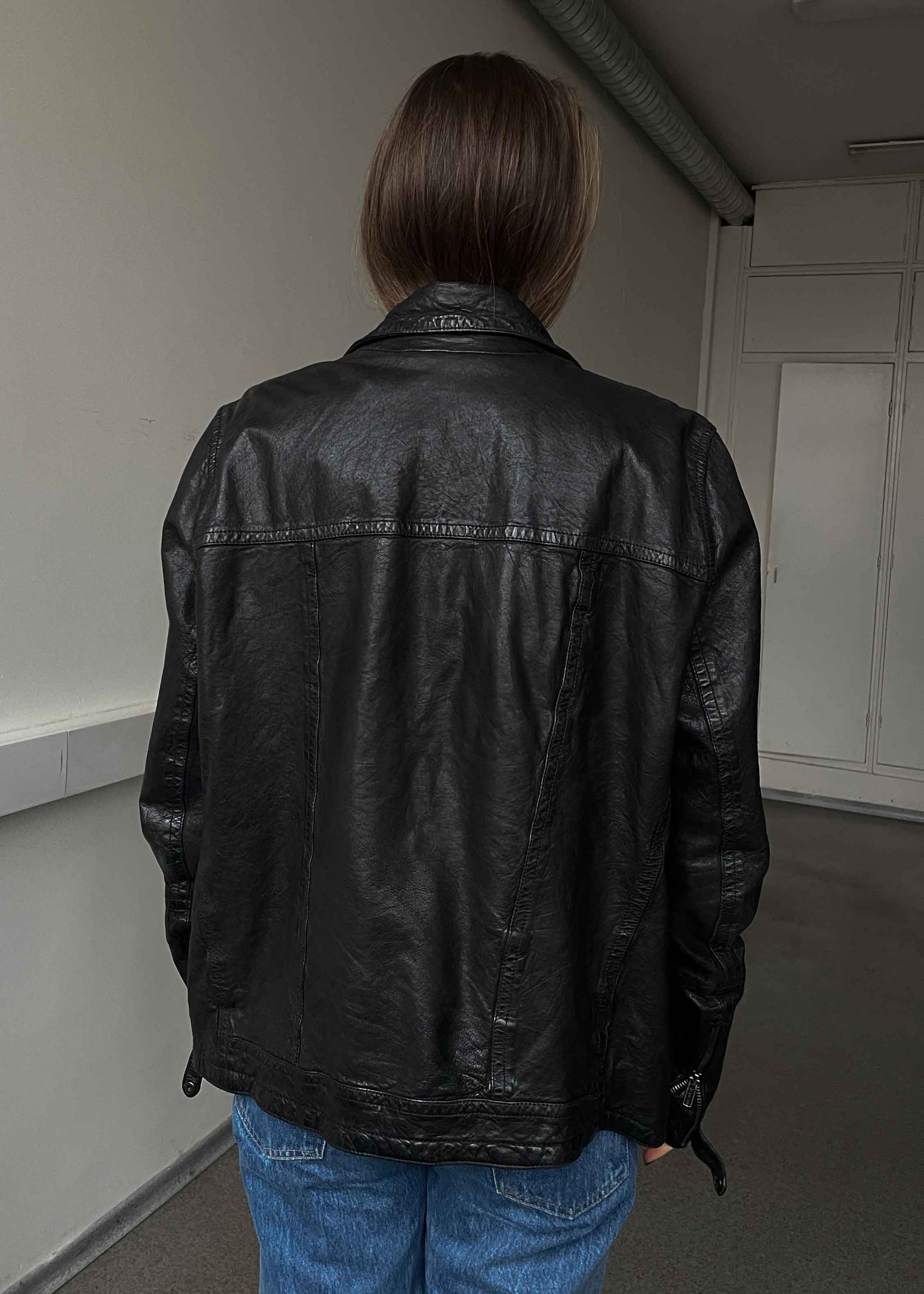 ALL SAINTS Vintage Black Oversized Leather Jacket