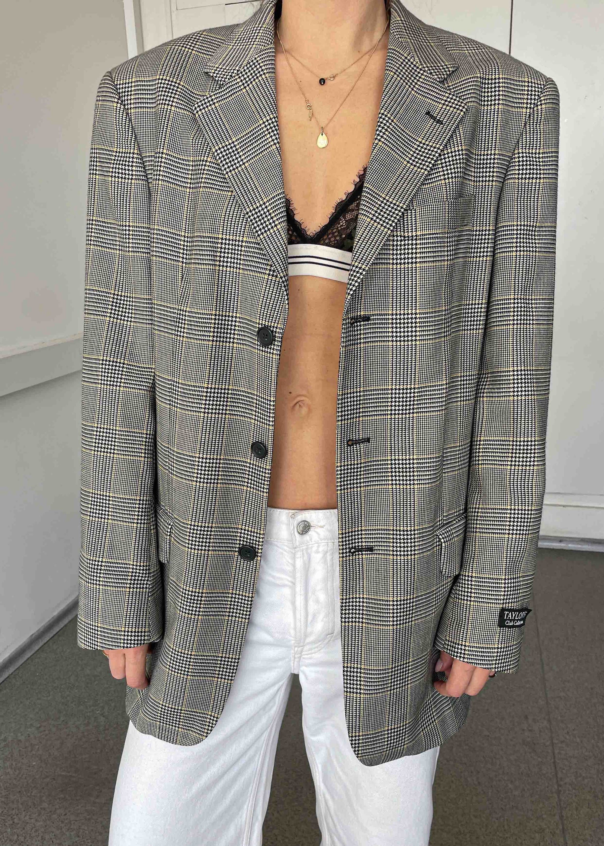 Vintage Multicoloured Checked Oversized Blazer