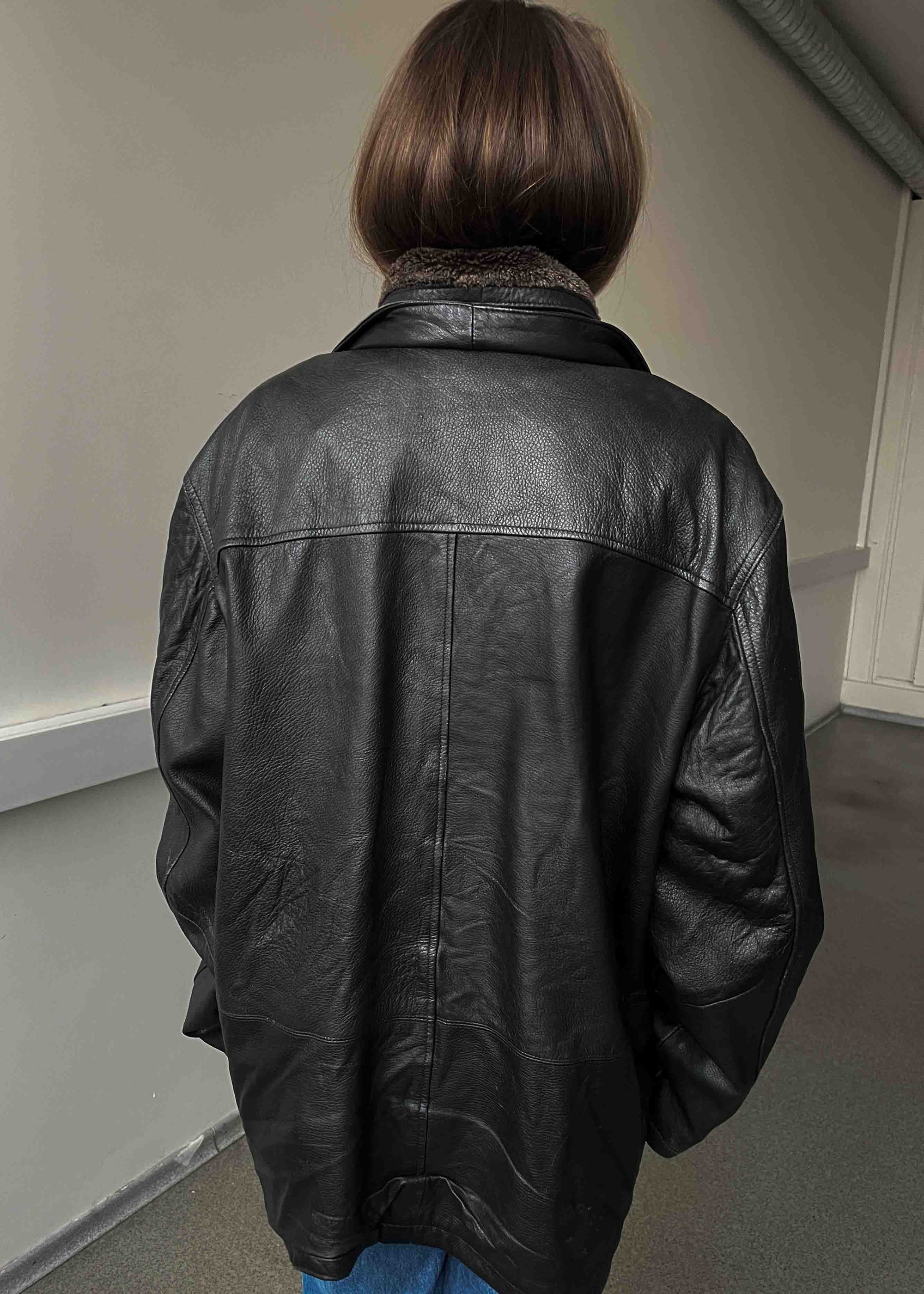 Vintage Black Oversized Leather Jacket