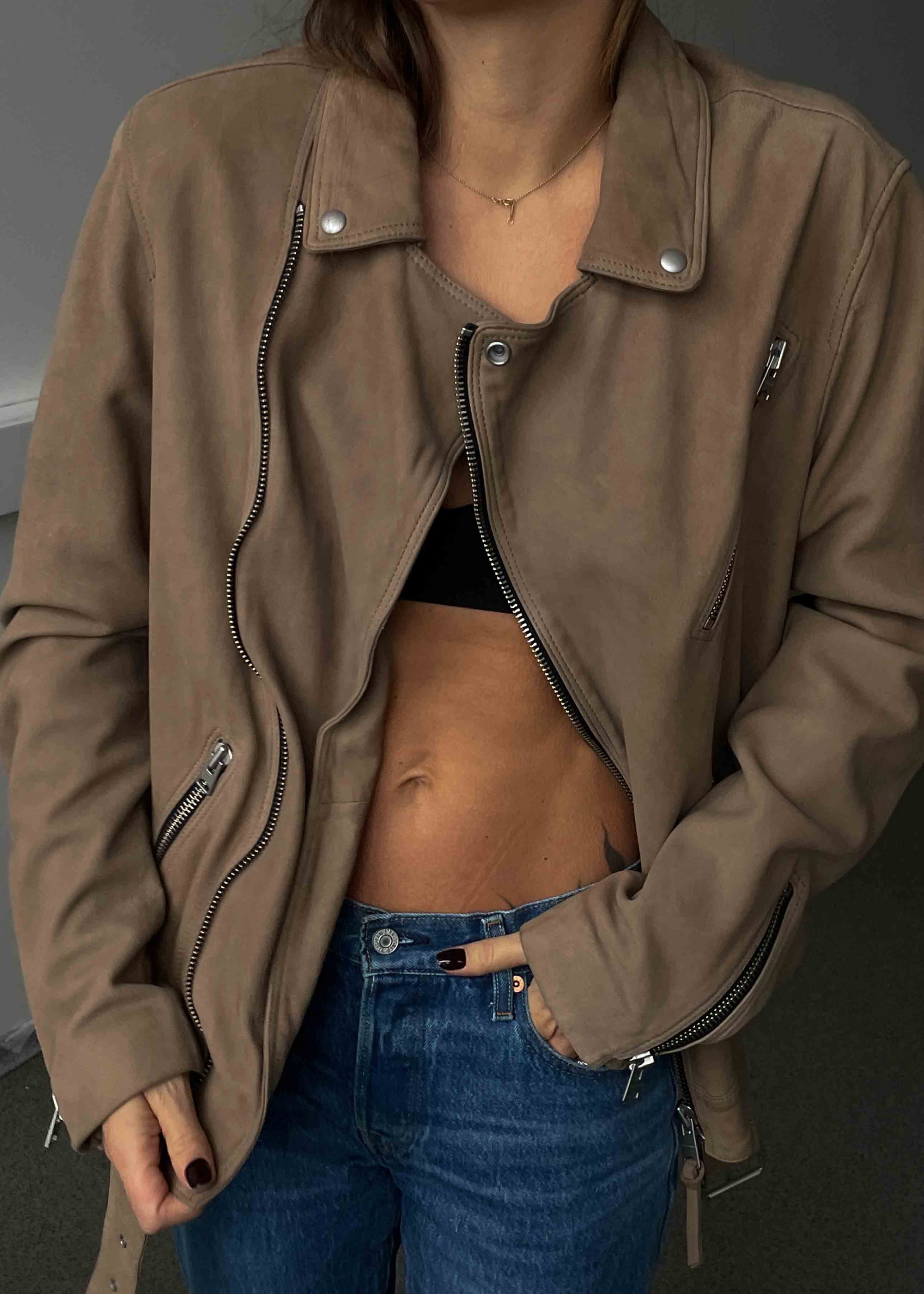 ALL SAINTS Vintage Brown Oversized Suede Jacket