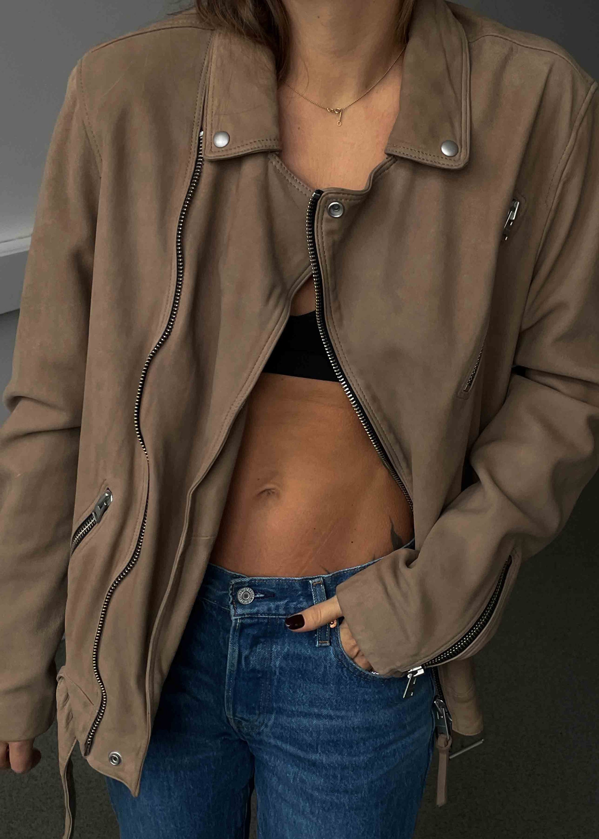 ALL SAINTS Vintage Brown Oversized Suede Jacket