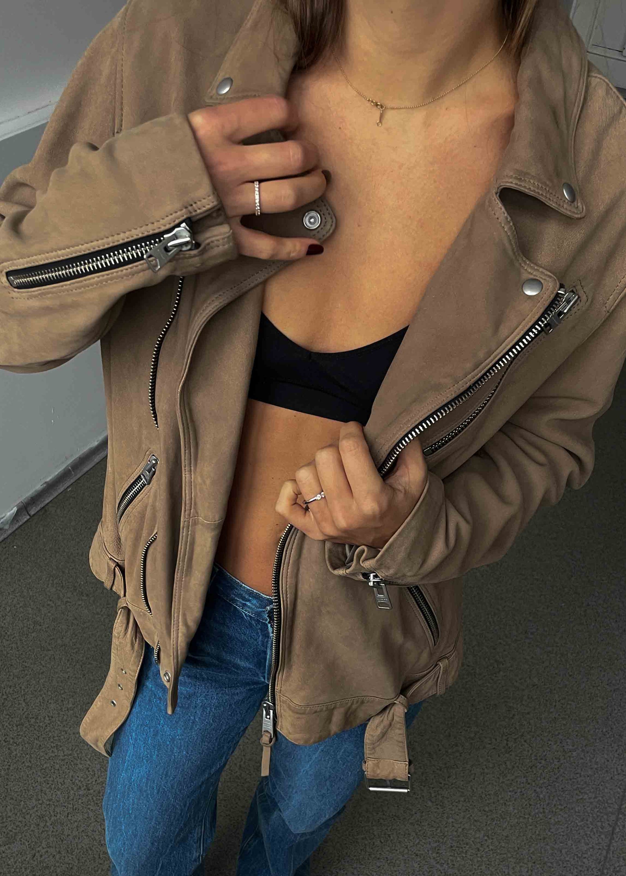 ALL SAINTS Vintage Brown Oversized Suede Jacket