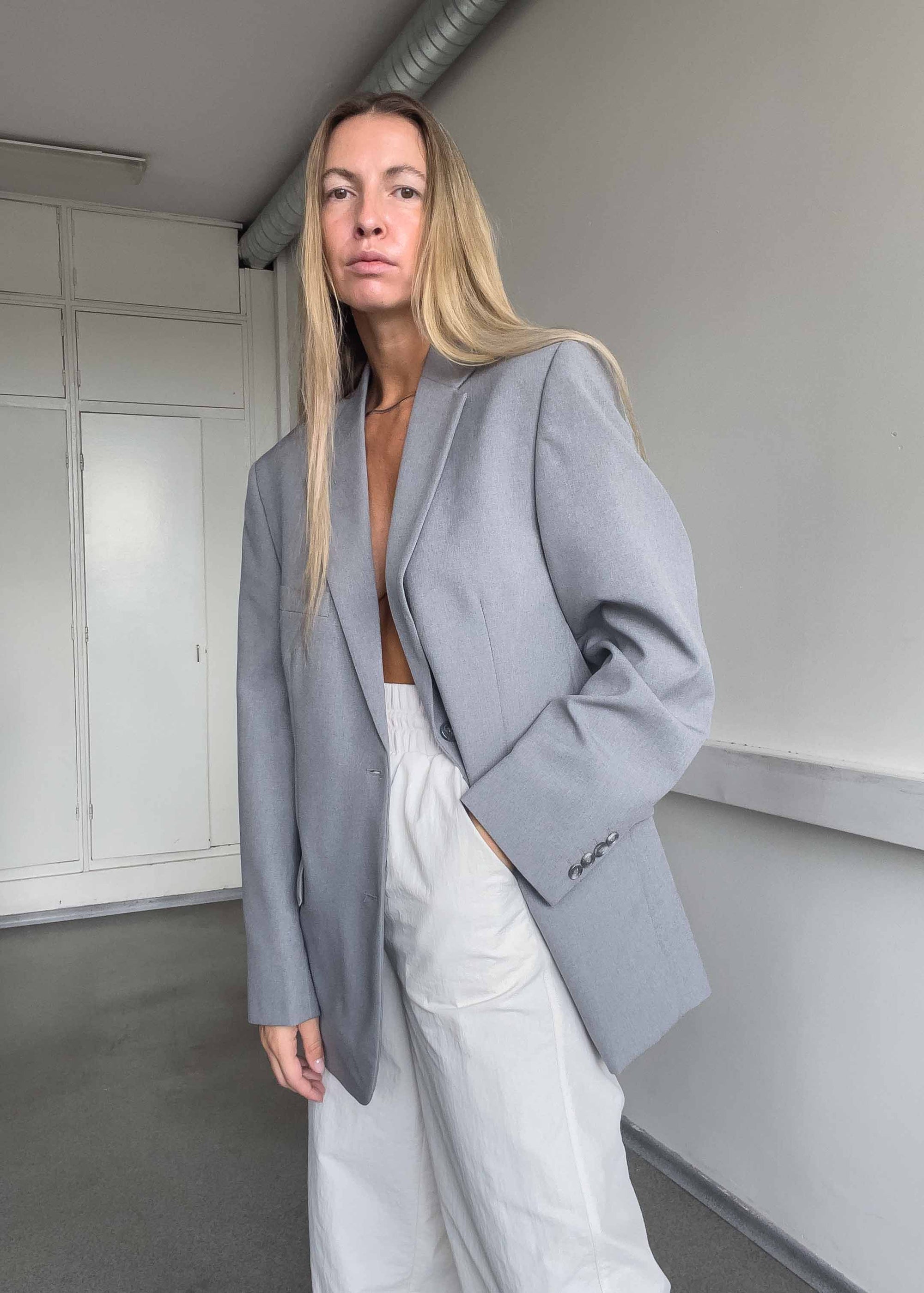 Vintage Light Grey Oversized Blazer