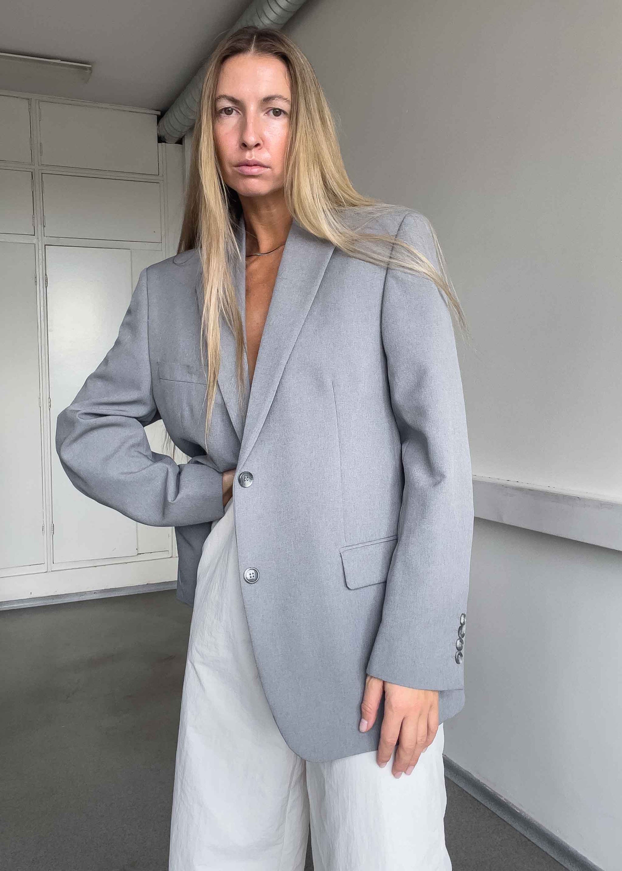 Vintage Light Grey Oversized Blazer