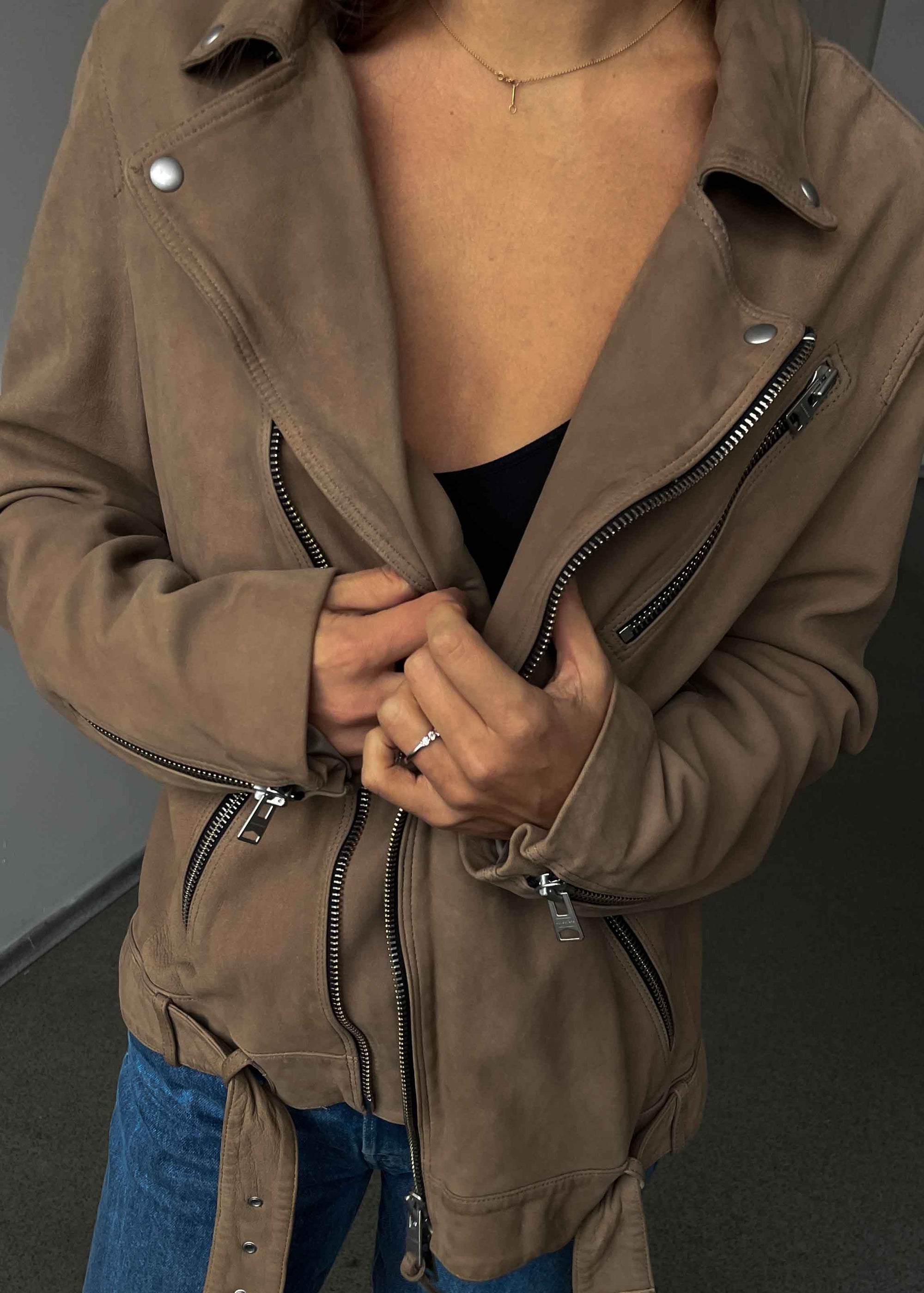 ALL SAINTS Vintage Brown Oversized Suede Jacket