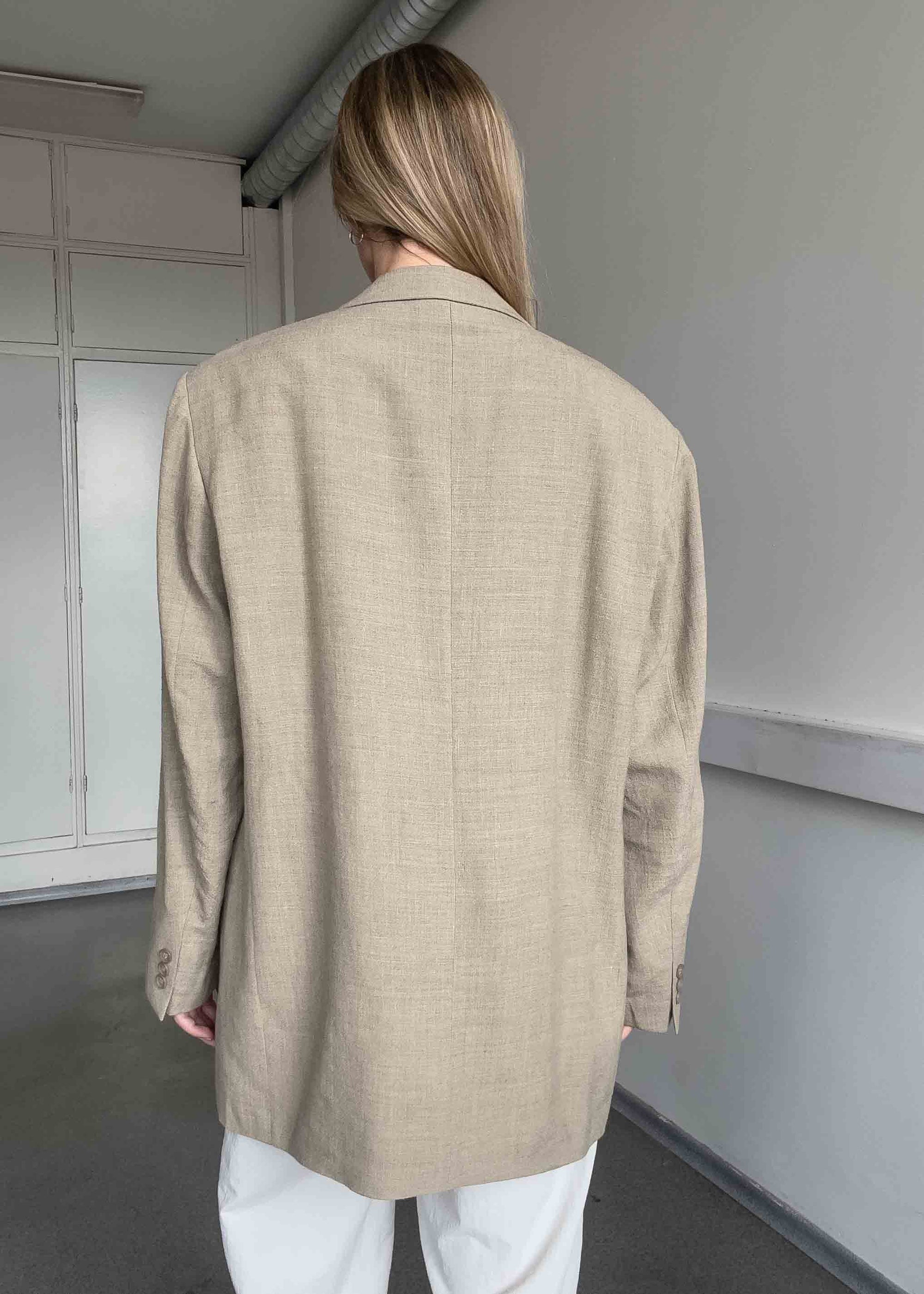 Vintage Beige Oversized Linen Blazer