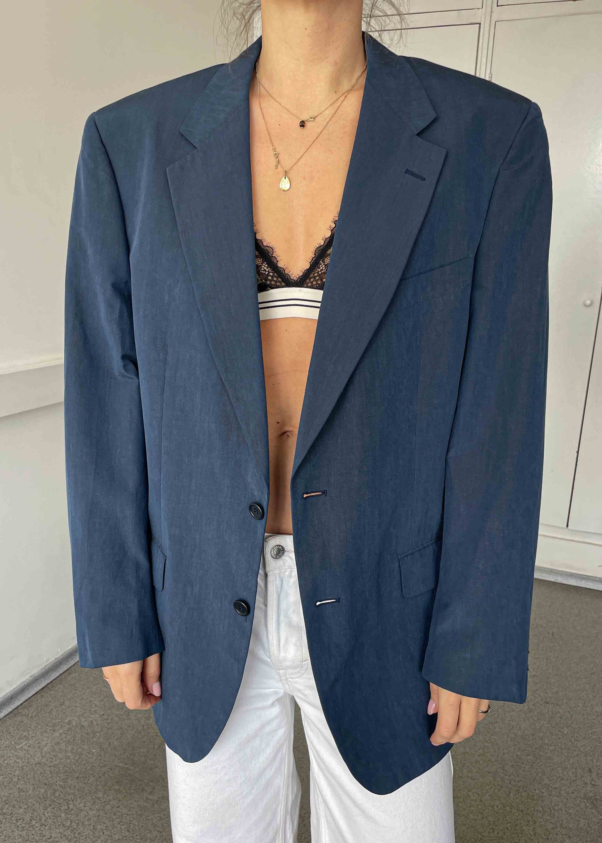 Vintage Blue Oversized Silk Blazer