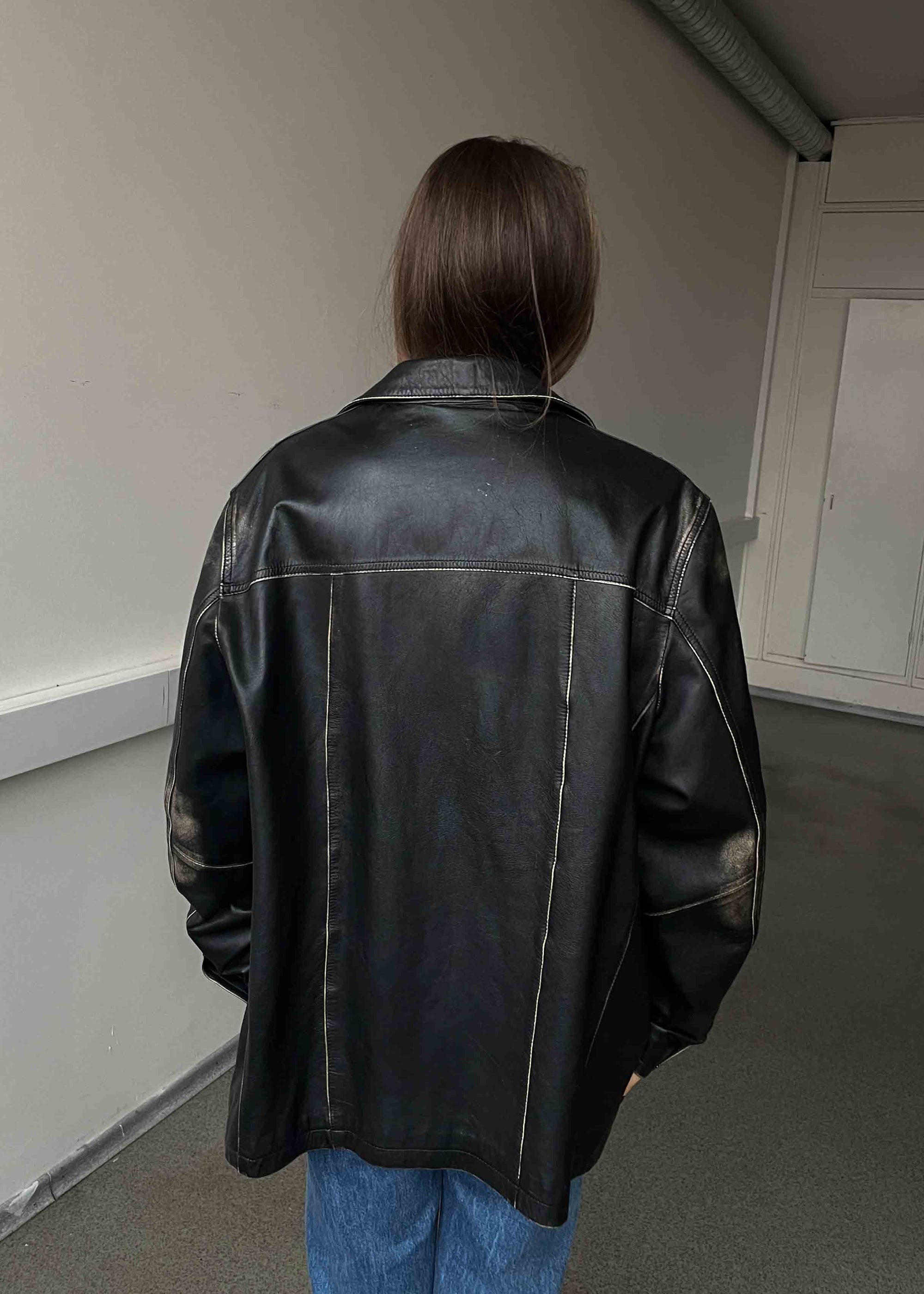 Vintage Black Oversized Leather Jacket