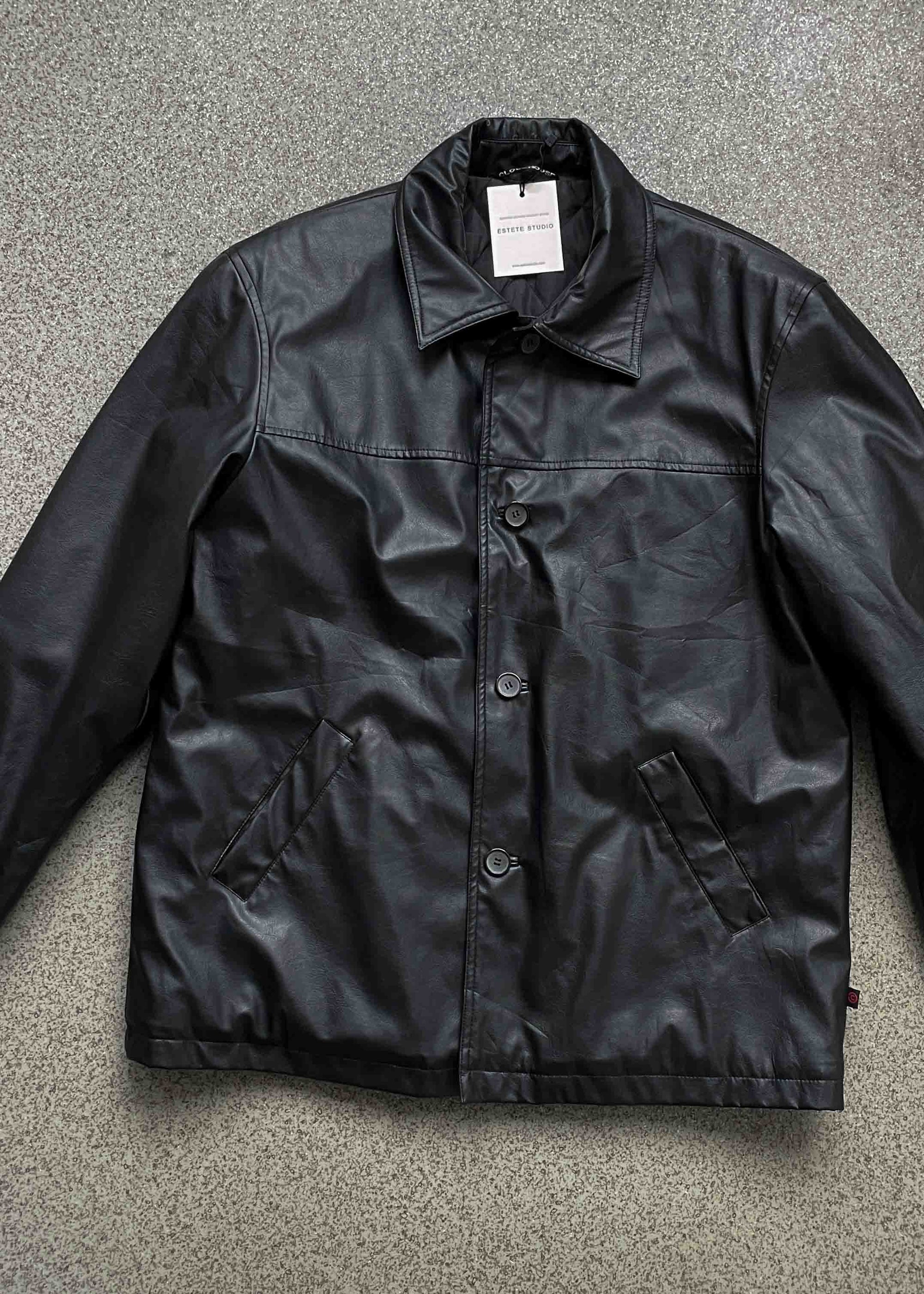 Vintage Black Oversized Faux Leather Jacket