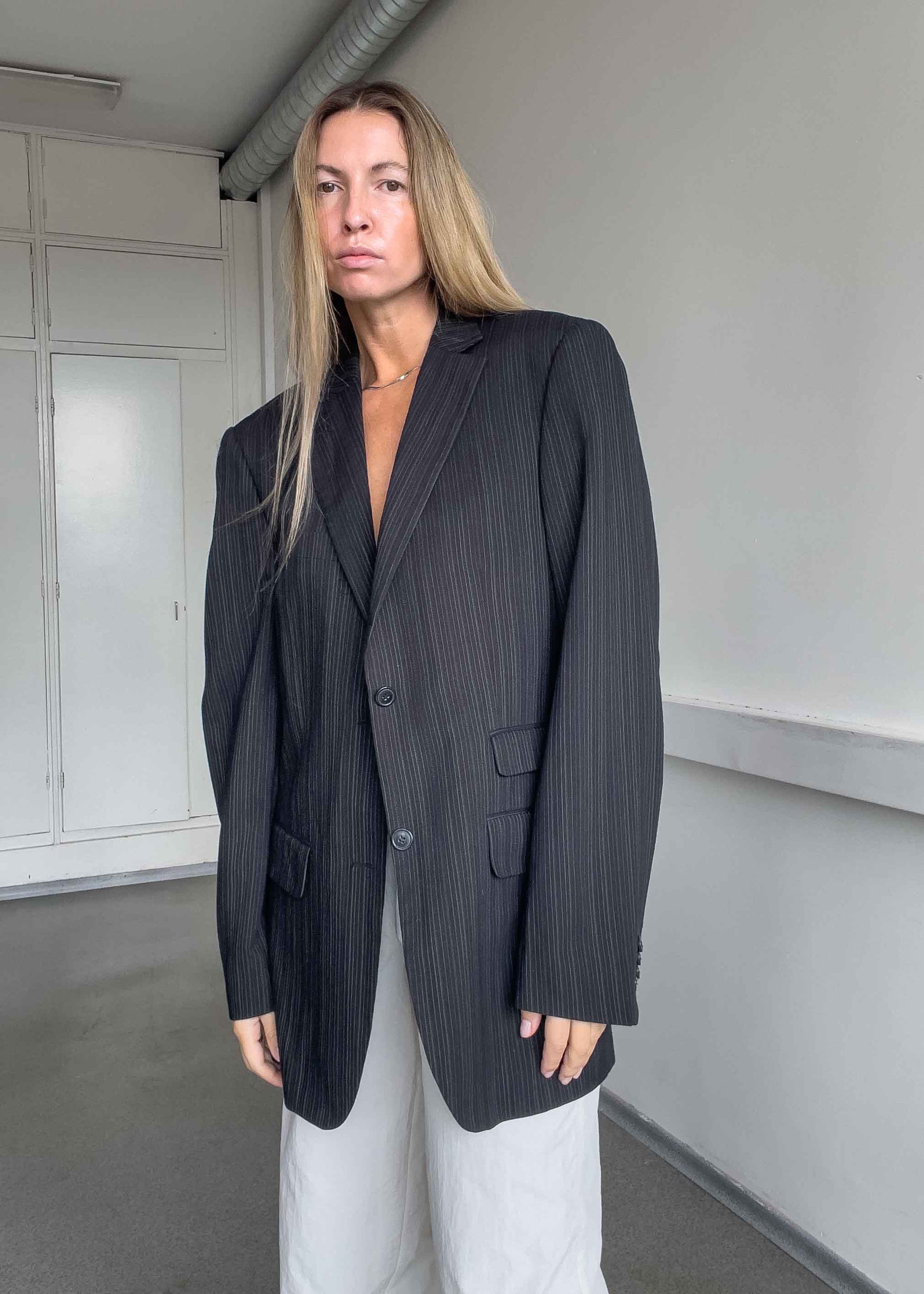 Vintage Black Stripy Oversized Blazer