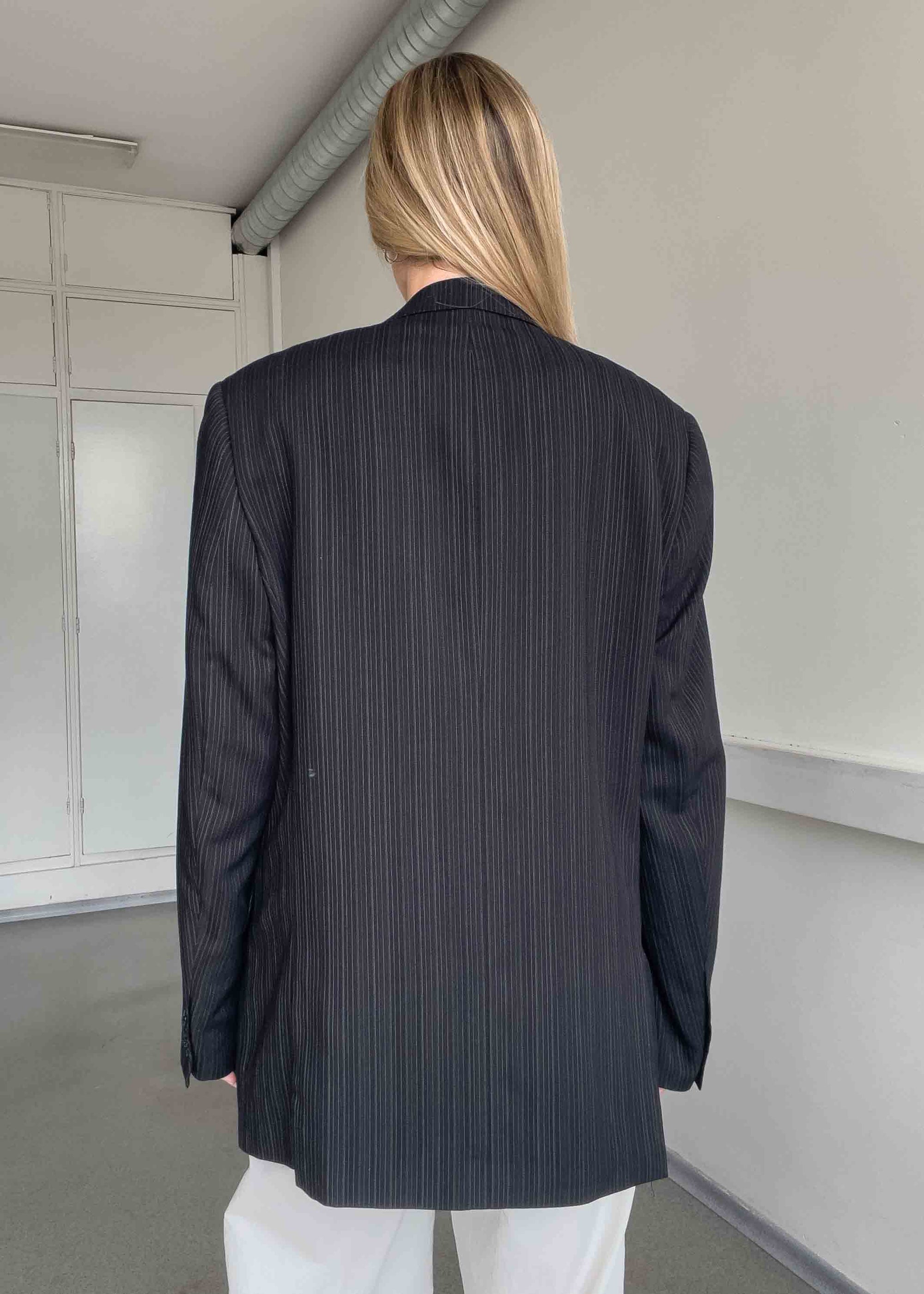 Vintage Black Stripy Oversized Blazer