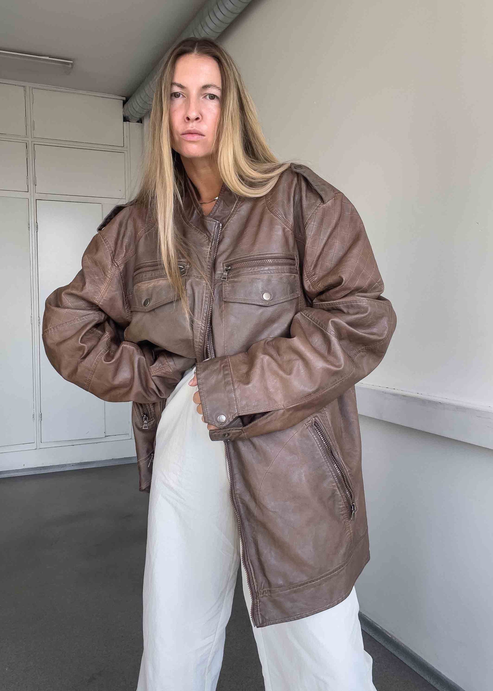 Vintage Brown Oversized FAUX Leather Coat