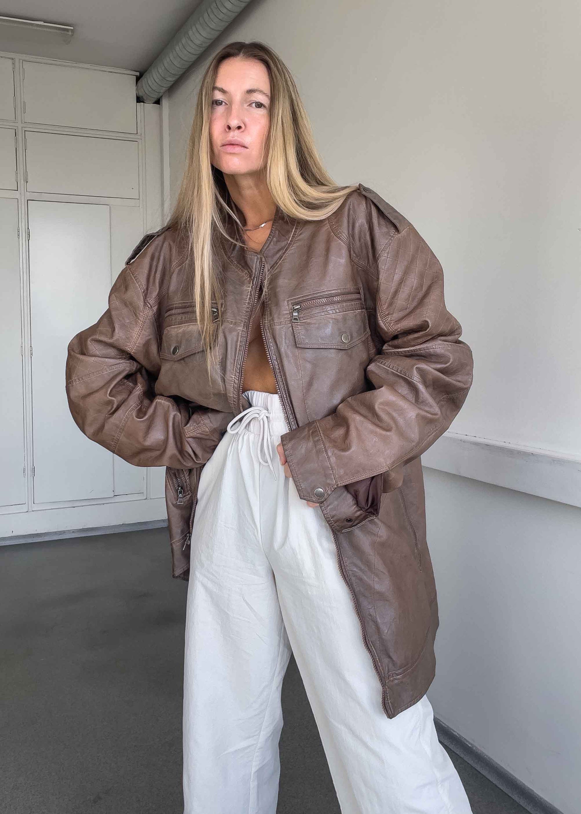 Vintage Brown Oversized FAUX Leather Coat