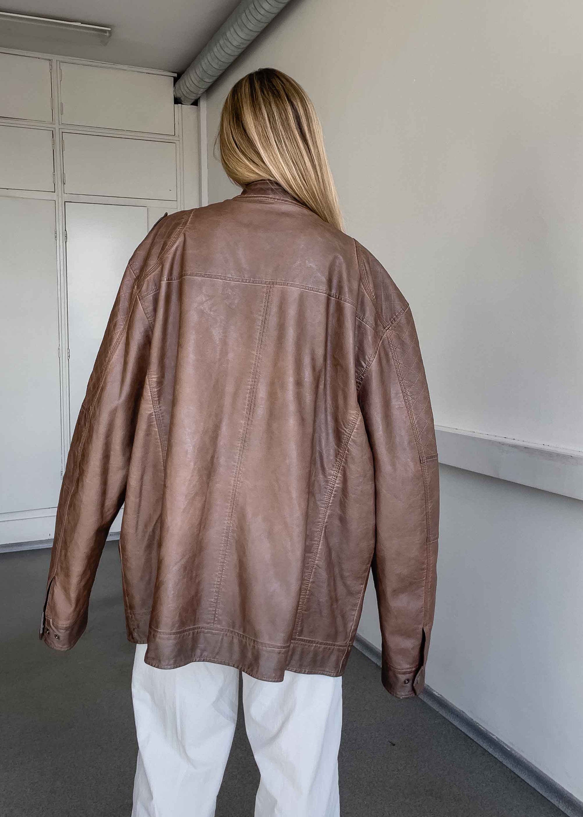 Vintage Brown Oversized FAUX Leather Coat