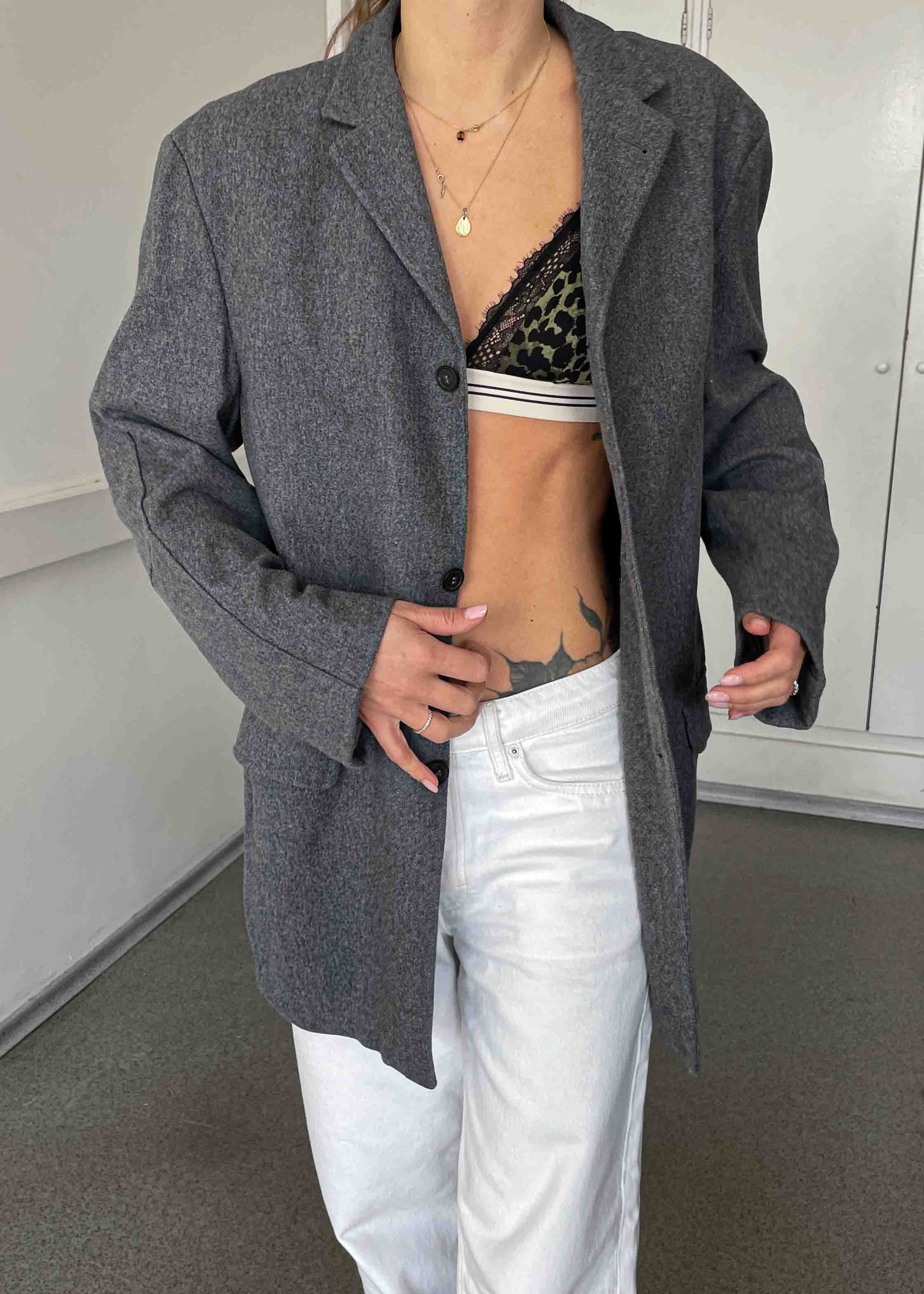 Vintage Grey Oversized Brushed Wool Blazer