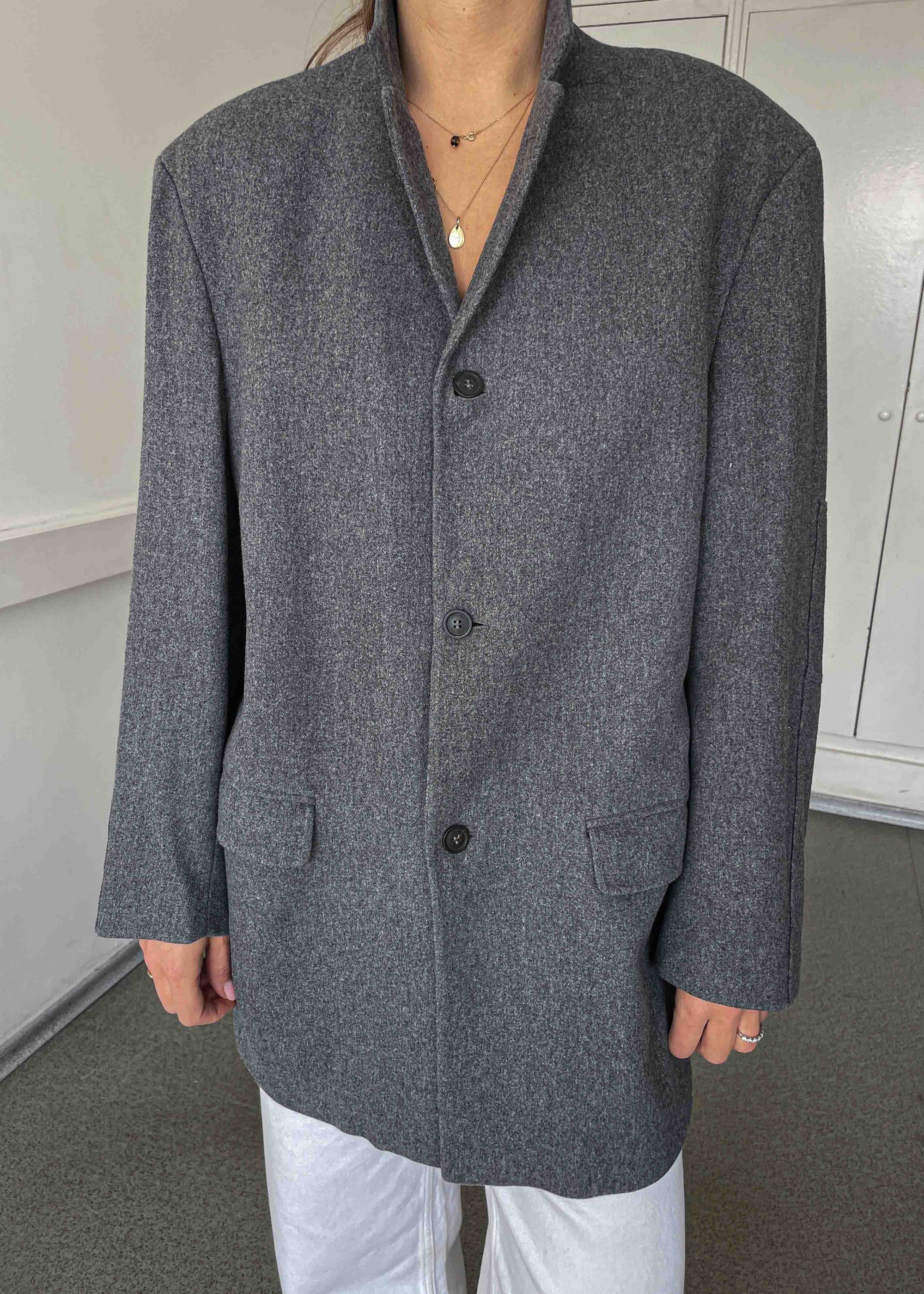Vintage Grey Oversized Brushed Wool Blazer